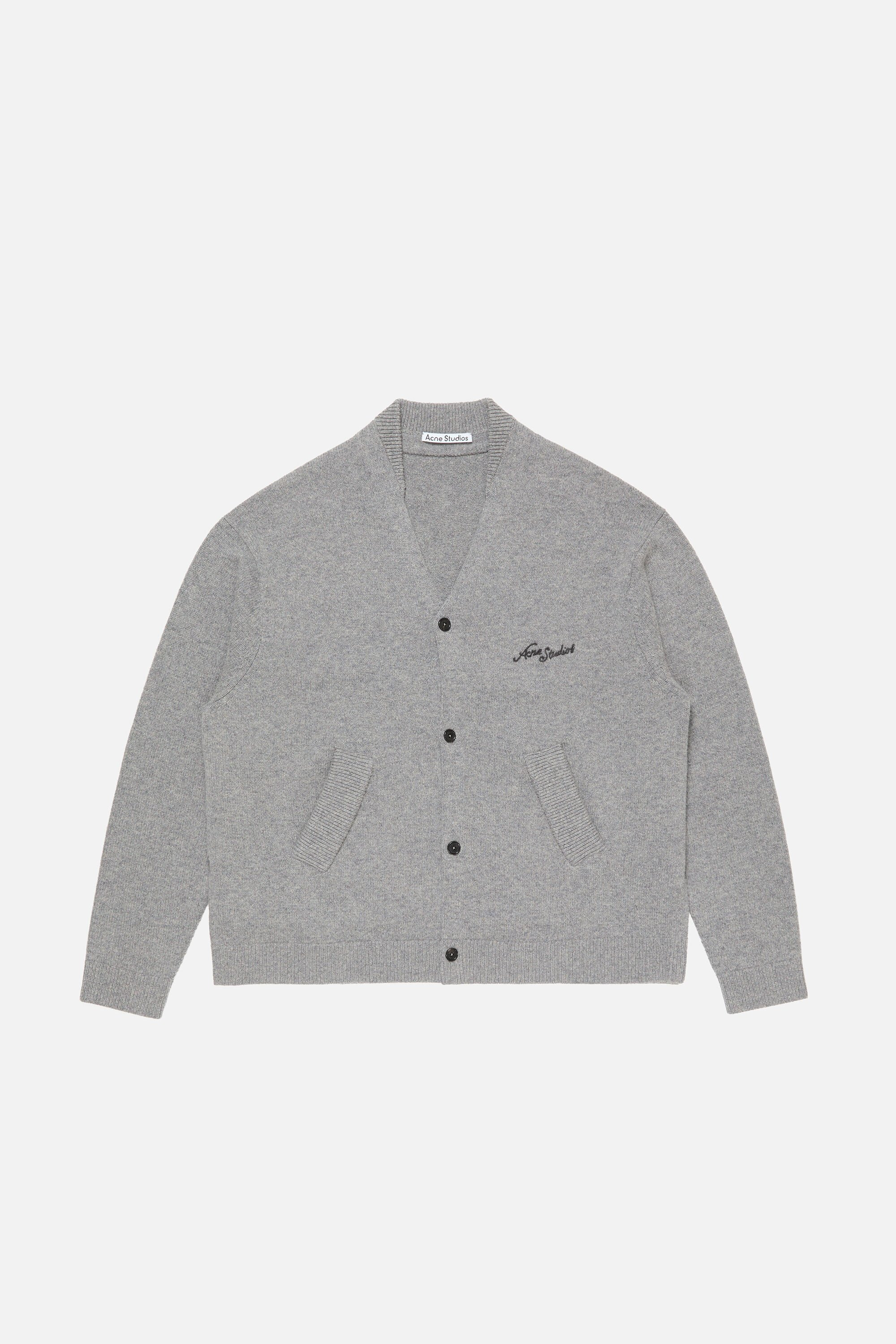 Wool V-Neck Cardigan - Dark Grey Melange - 6