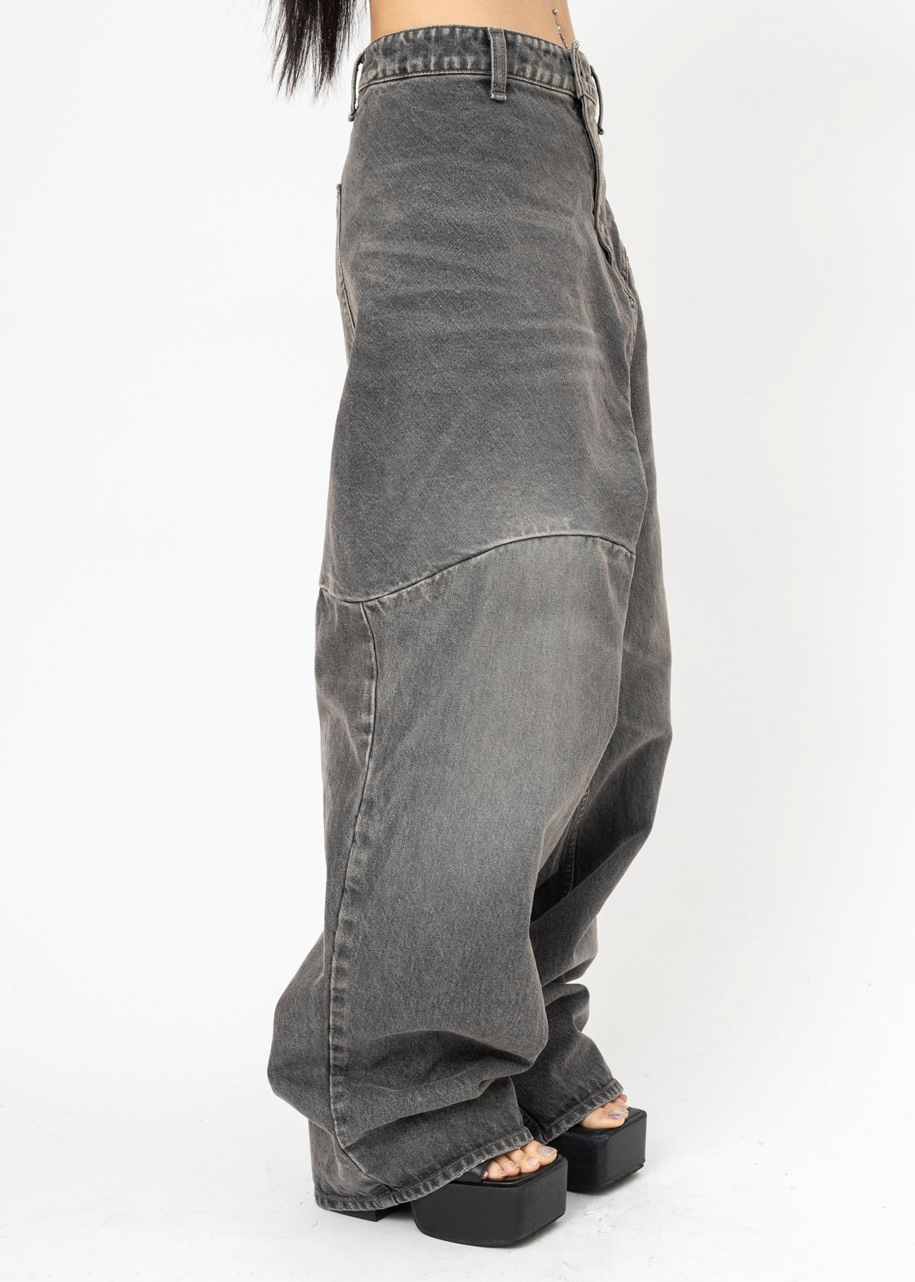 GREY DOUBLET DISTORTED CUTTING DENIM PANTS - 2