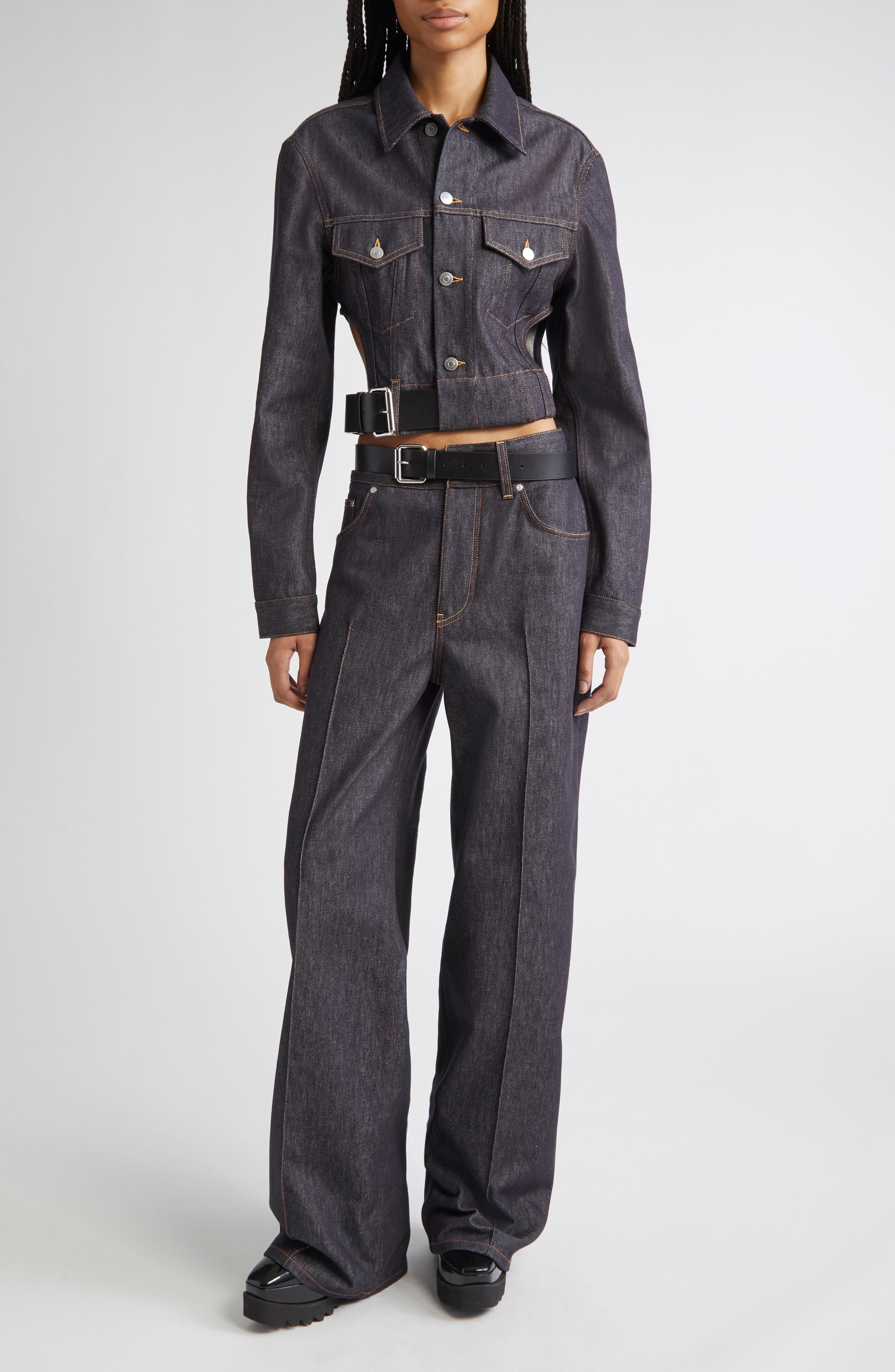 Stella McCartney Belted Raw Denim Straight Leg Jeans in 4123 - 2