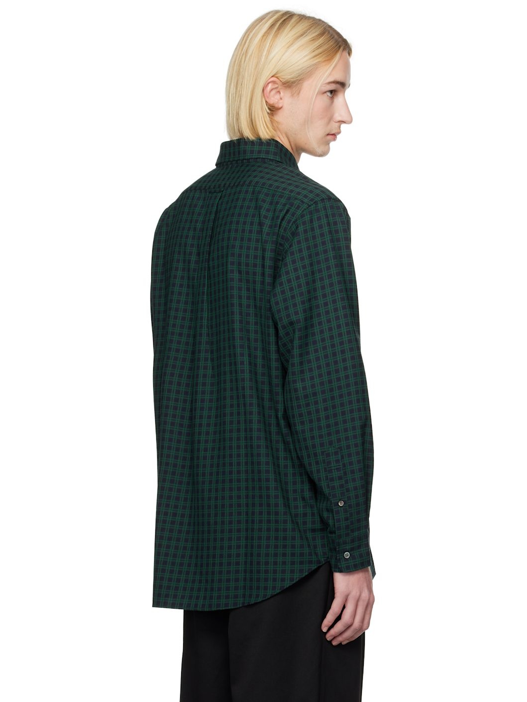 Nanamica Navy & Green Button Down Wool Plaid Shirt | REVERSIBLE