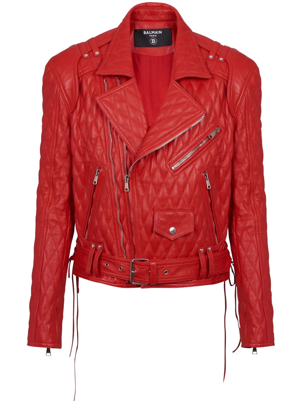 quilted leather biker jacket - 1