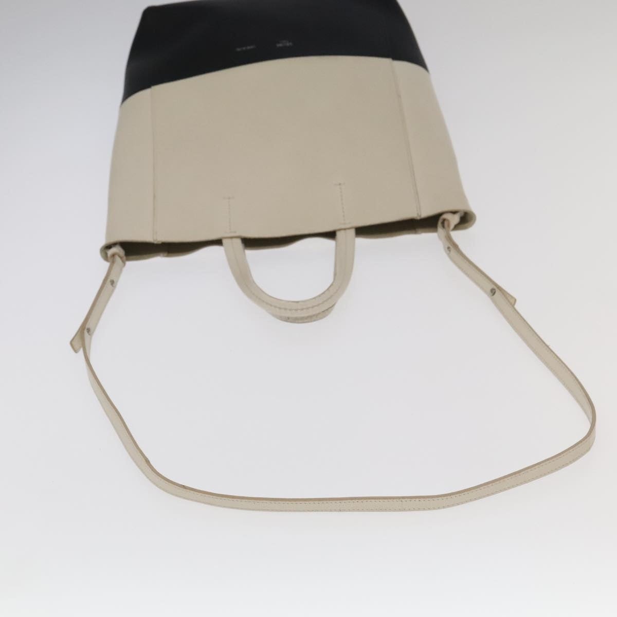 CELINE Horizontalkava Tote Bag Leather Black White Silver - 7