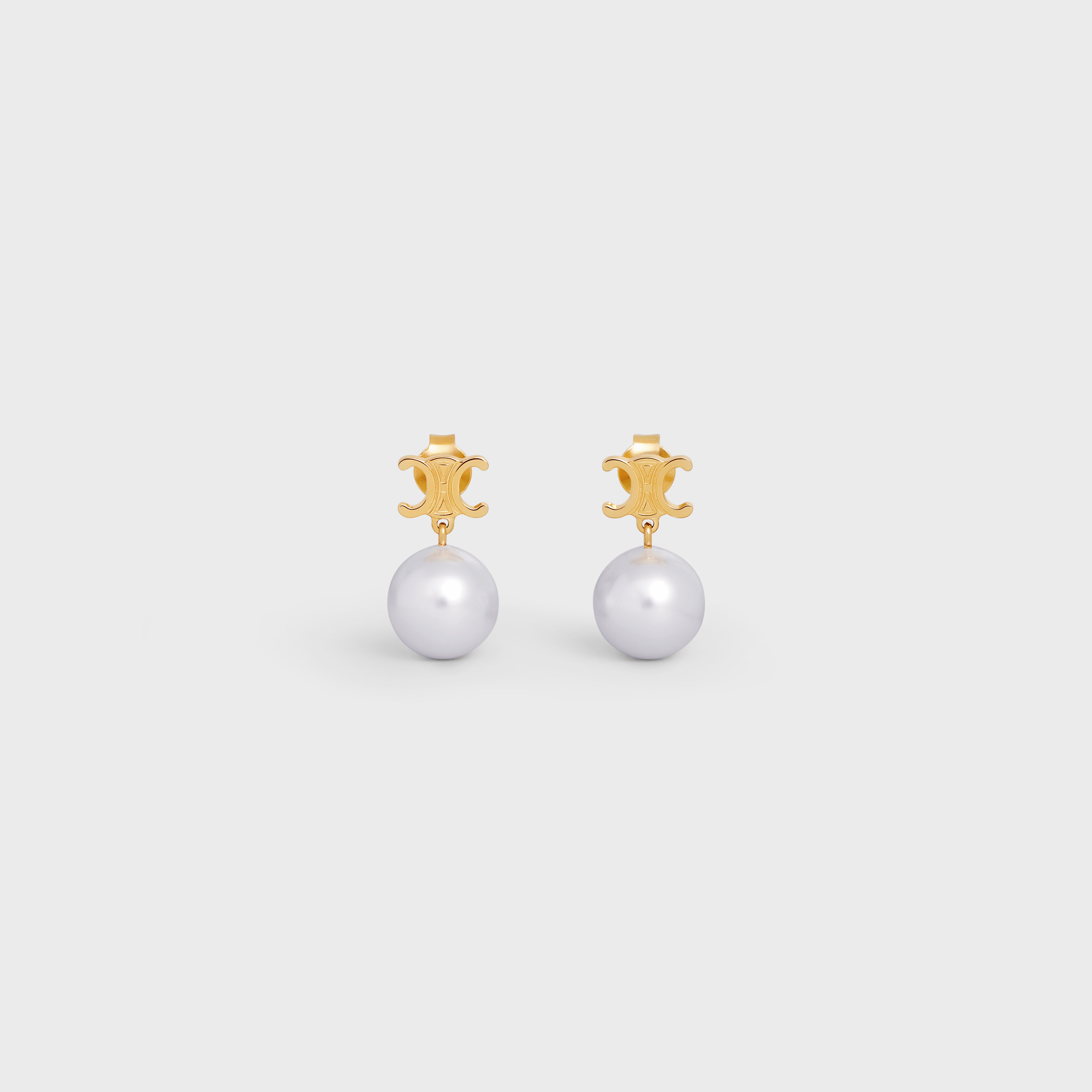 Triomphe Pearl Earrings in Brass with Gold Finish and Glass Pearls - 1