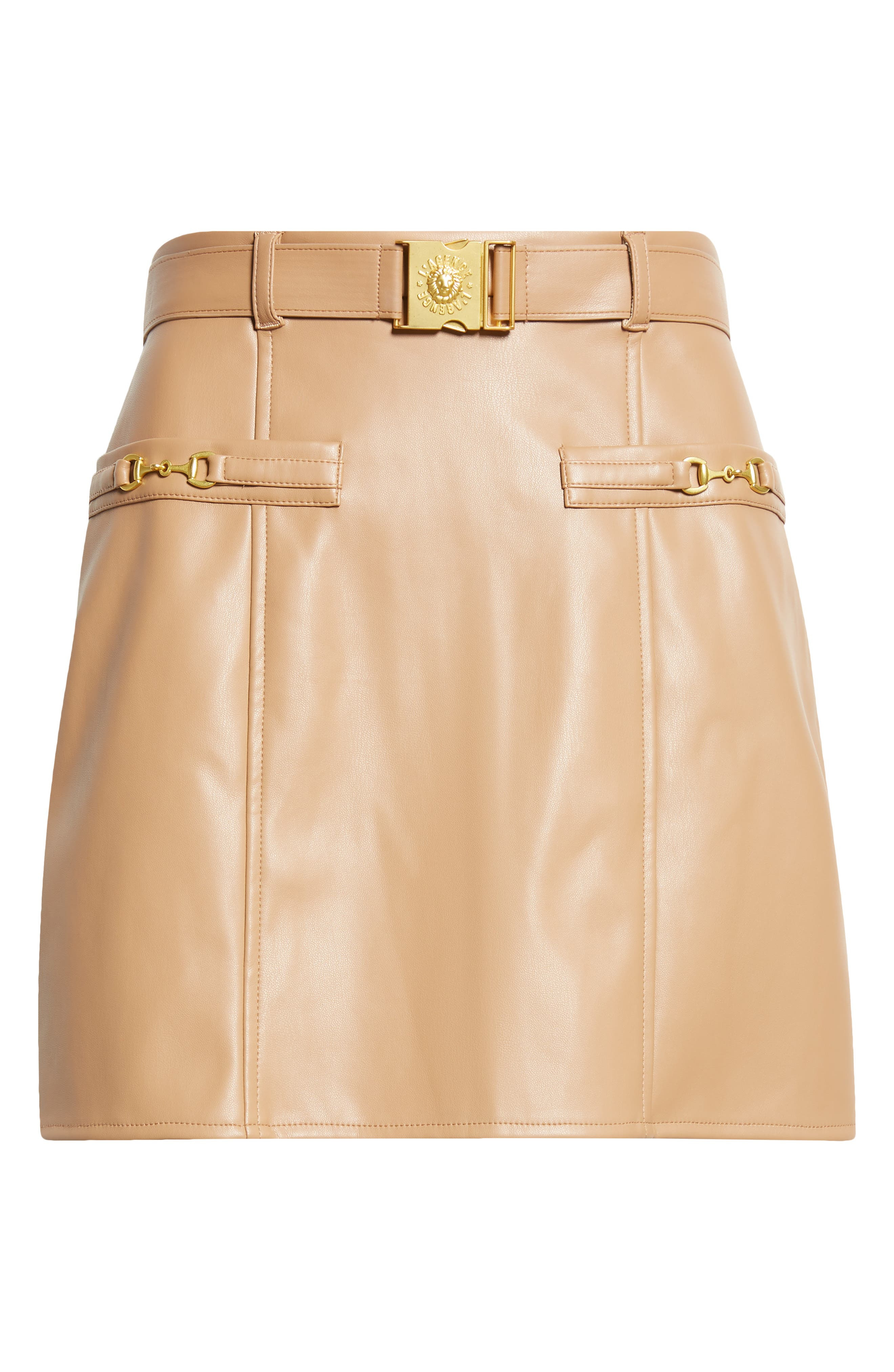 L'AGENCE Yvette Belted Faux Leather Miniskirt in Soft Cognac at Nordstrom - 6