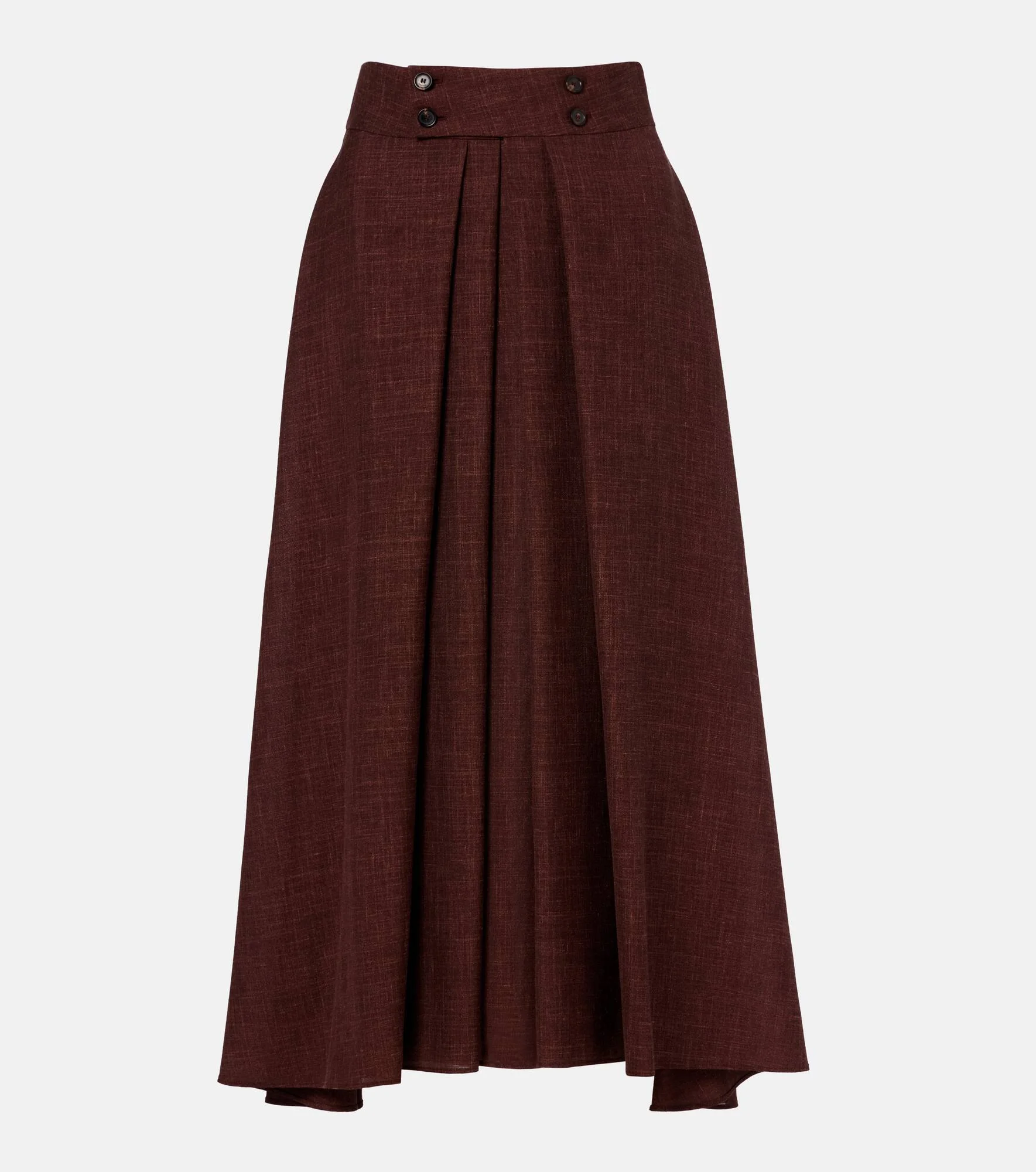 Petra pleated wool, silk, and linen midi skirt - 1