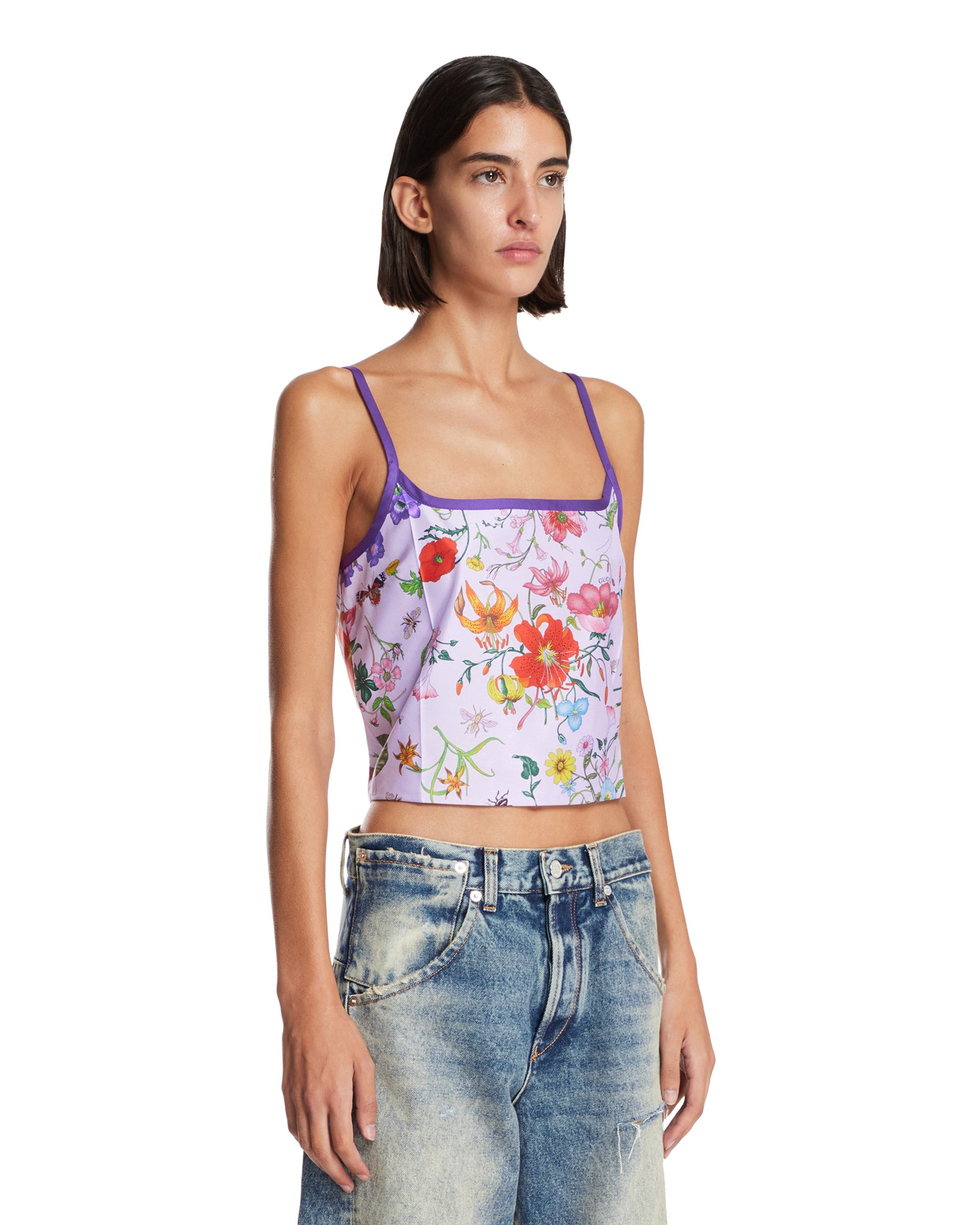 Purple Printed Silk Top - 4