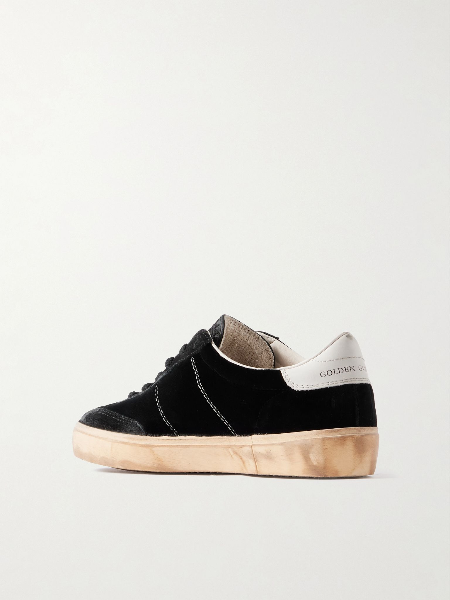 Soul-Star distressed leather-trimmed velvet sneakers Black - 3