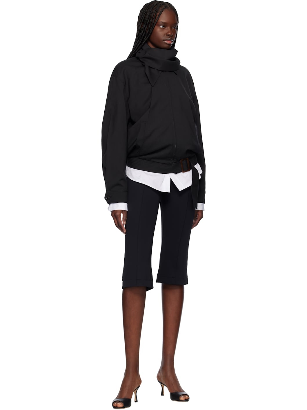 Black Stretch Midi Length Fitted Trousers - 4