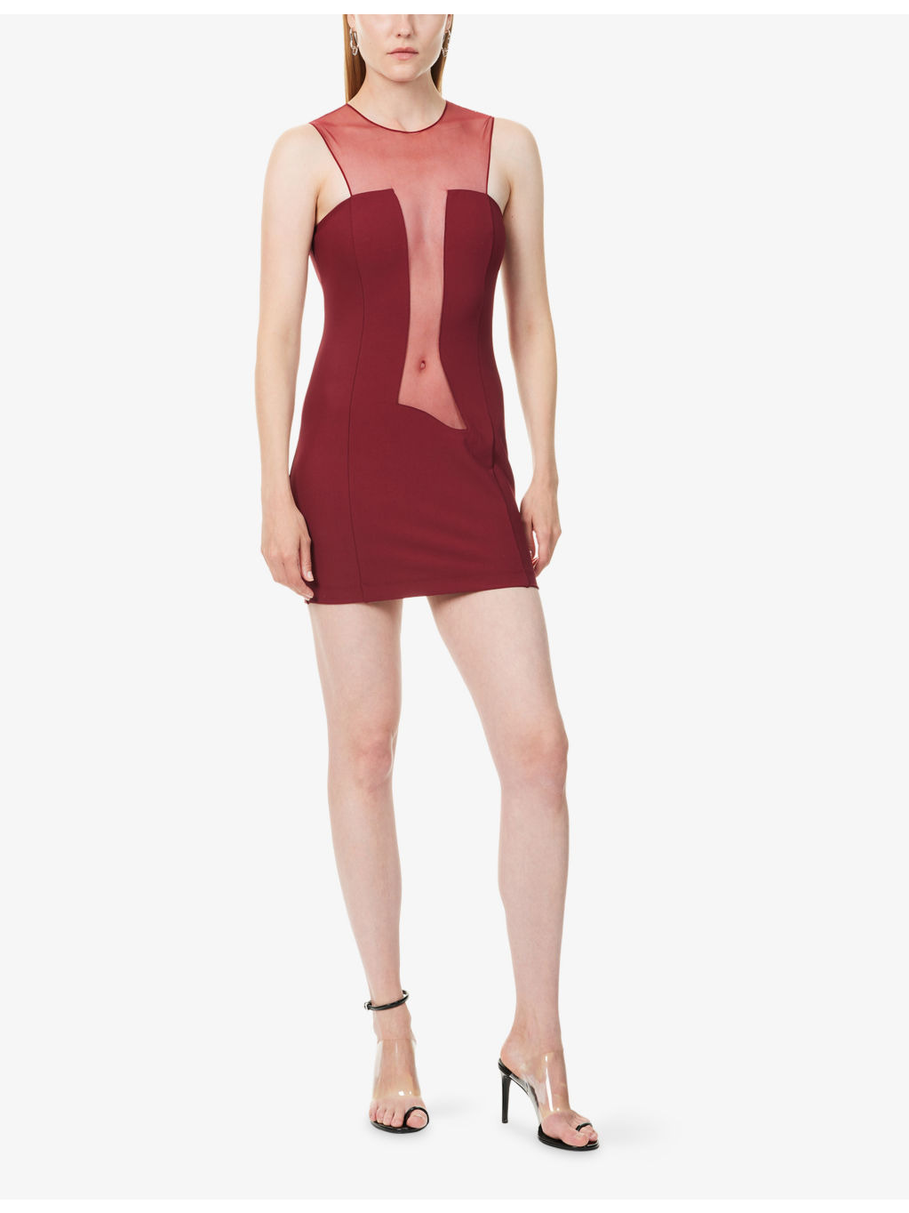 Sleeveless Mesh-Panels Stretch-Woven Mini Dress - 3