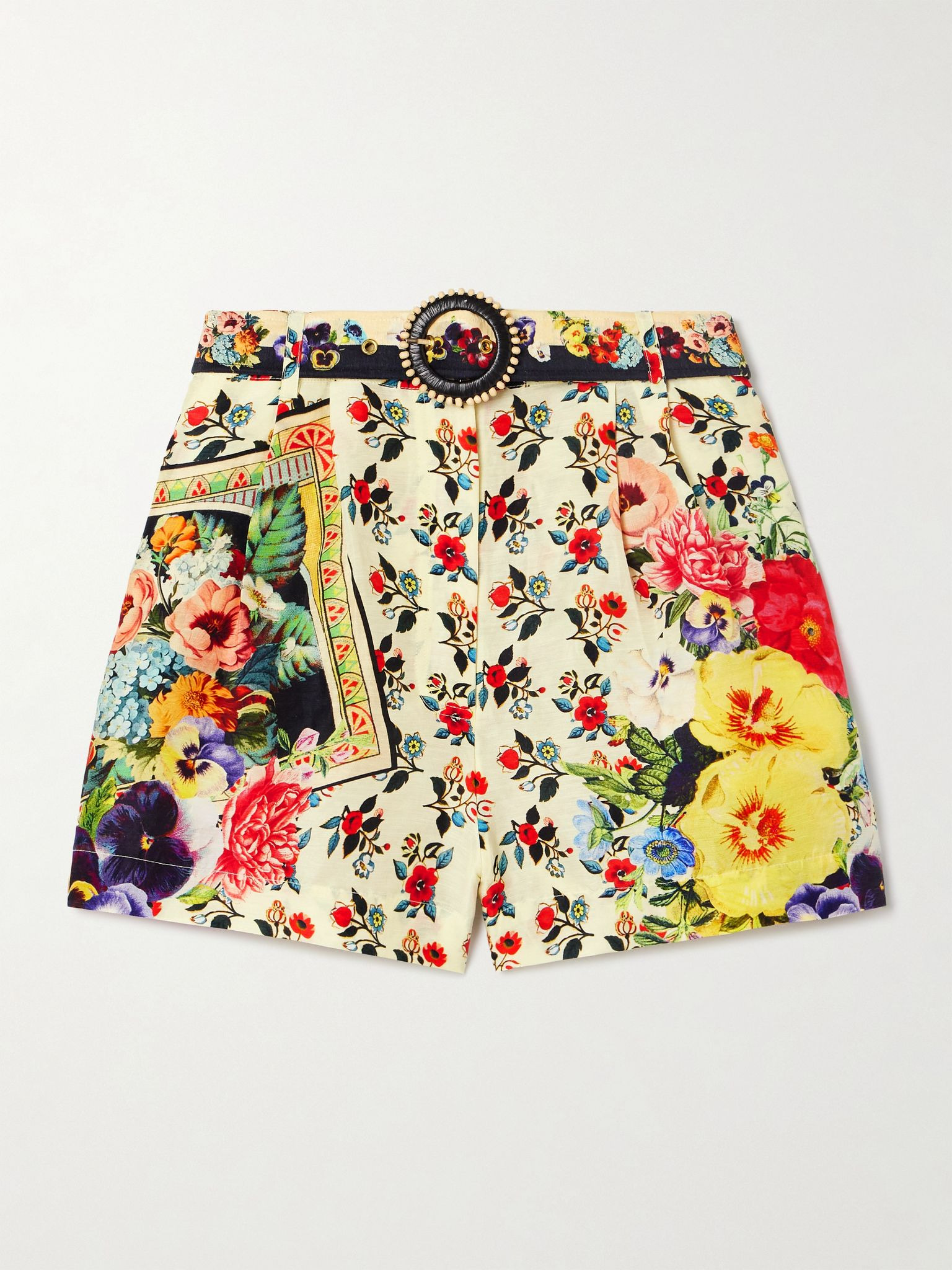 Belted printed linen and silk-blend shorts Multi - 1