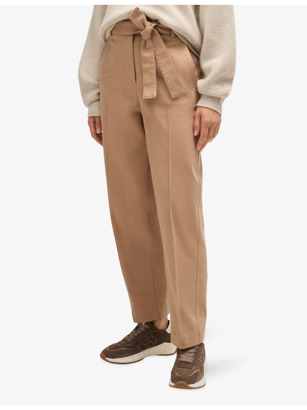 Tie-waist tapered-leg high-rise stretch-cotton trousers - 3
