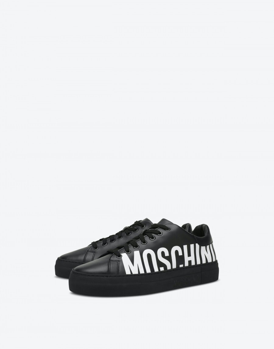 LEATHER SNEAKERS WITH LOGO PRINT - 1