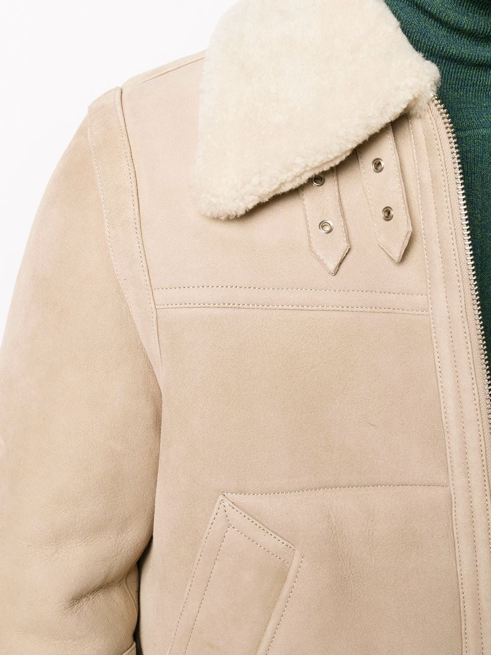 shearling-collar zip-up jacket - 5