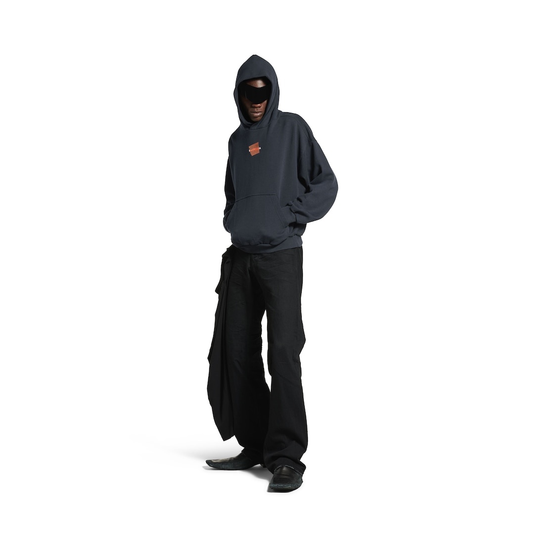 Men's Taped Balenciaga Back Hoodie Medium Fit in Faded Black - 2