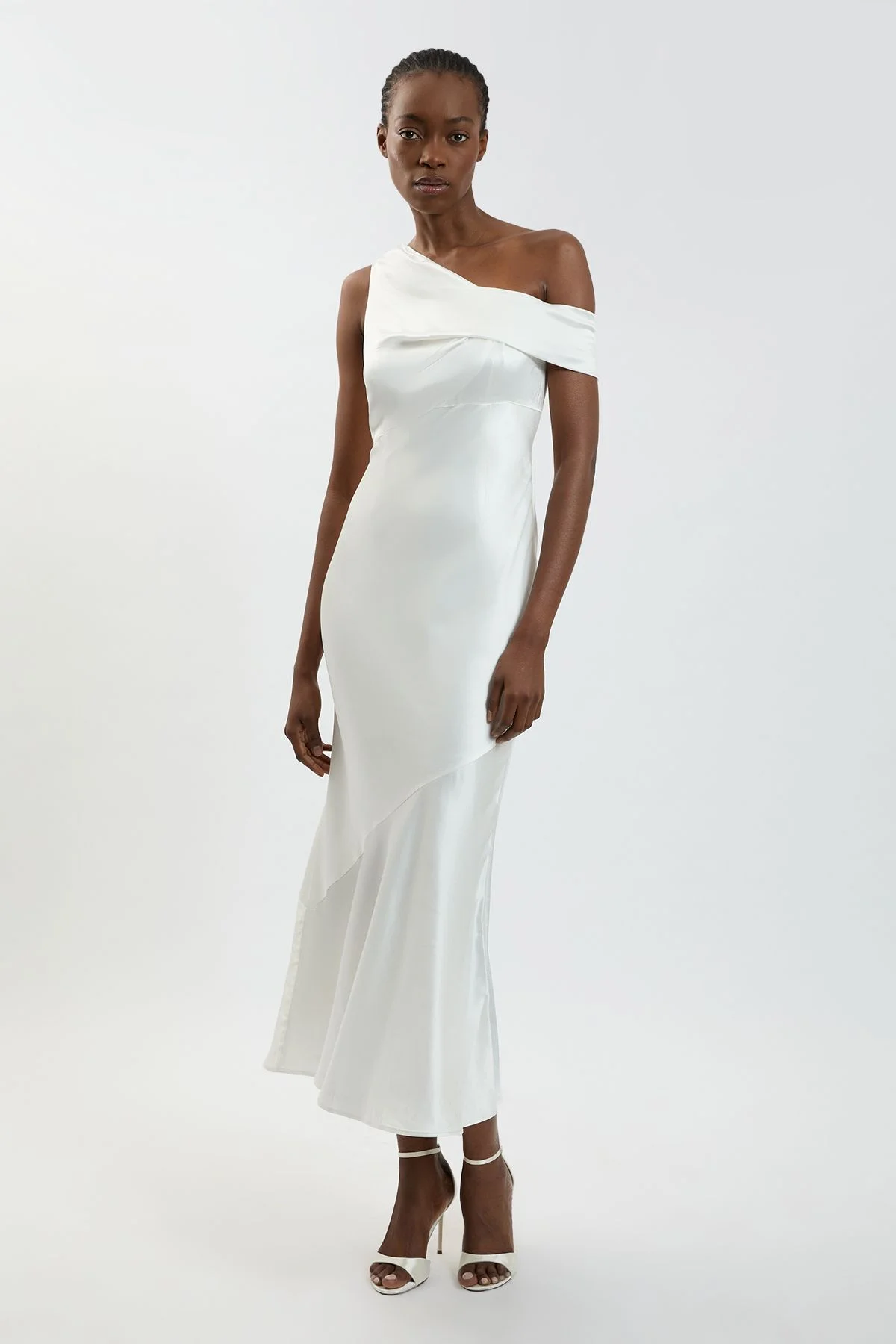 Viscose Satin Asymmetric Shoulder Maxi Dress - 1