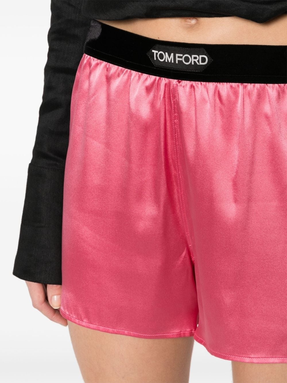 logo-waistband silk shorts - 5