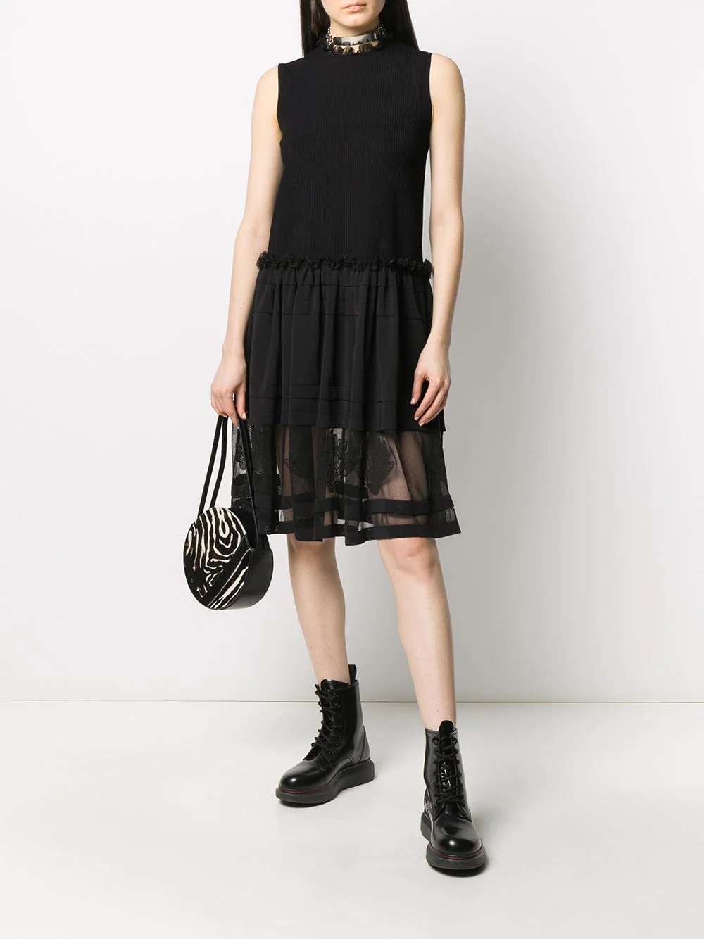 tulle skirt ribbed sleeveless dress - 2