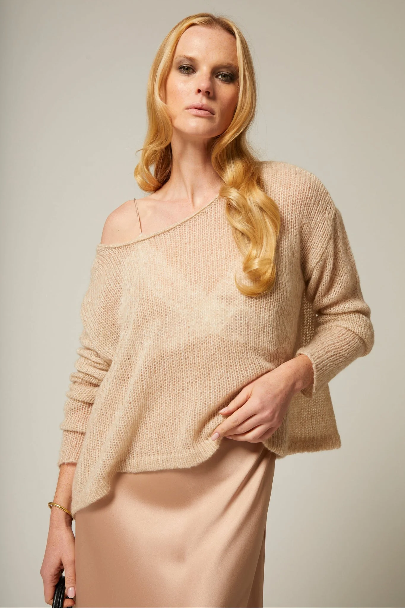 CASHMERE SILK OFF SHOULDER SWEATER - 1
