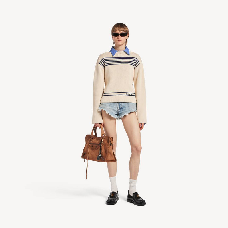 BALENCIAGA Women's Boatneck Sweater in Navy/white outlook