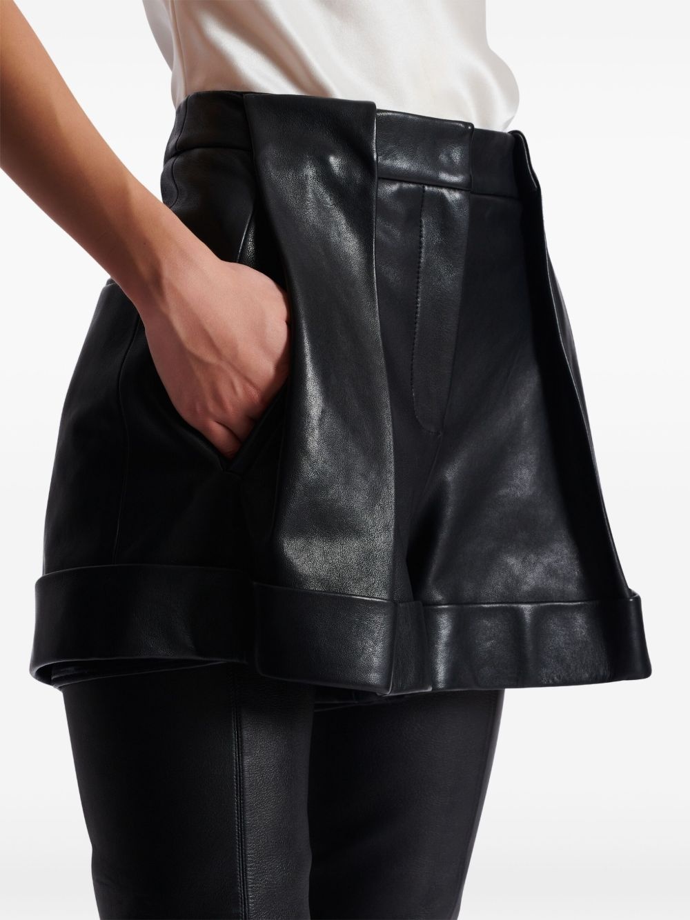 pleated leather shorts - 6