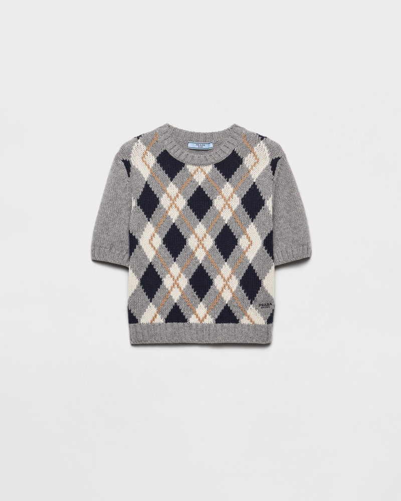 Short-sleeved argyle knit cashmere sweater 1