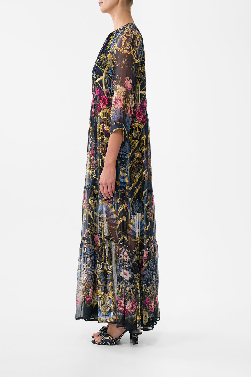 LONG GATHERED PANEL DRESS - 4