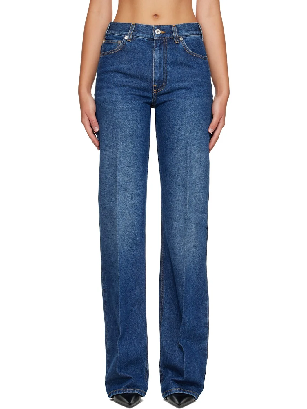 Blue Washed Five Pocket Straight Jeans - 1