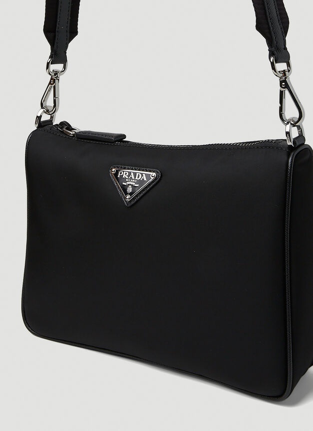 VIP価格.PRADA RE-NYLON CROSSBODY BAG 関税送料込 Black Re-nylon And Saffiano Leather Shoulder Bag | PRADA