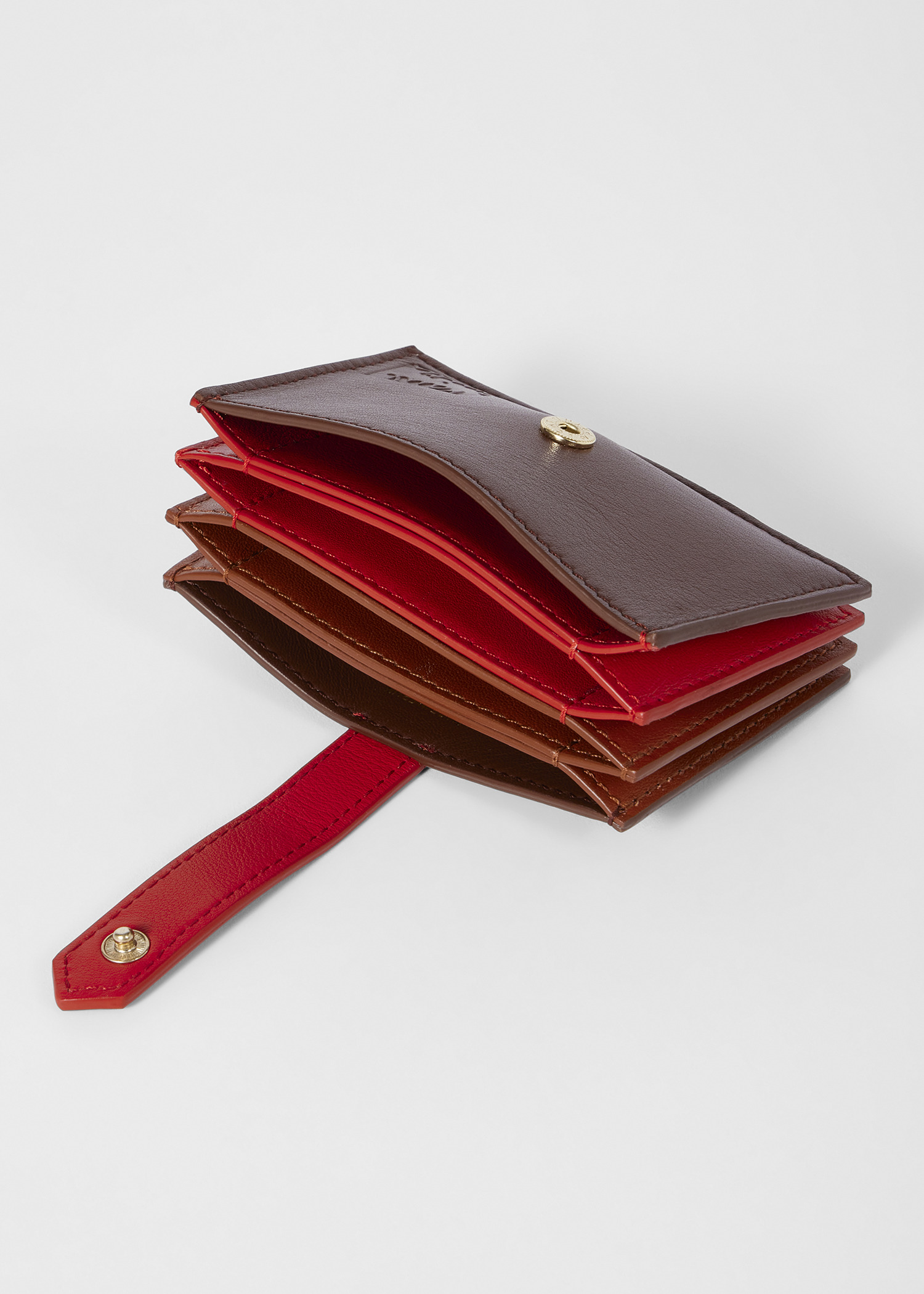 Women's Red Colourblock Leather Card Holder - 3