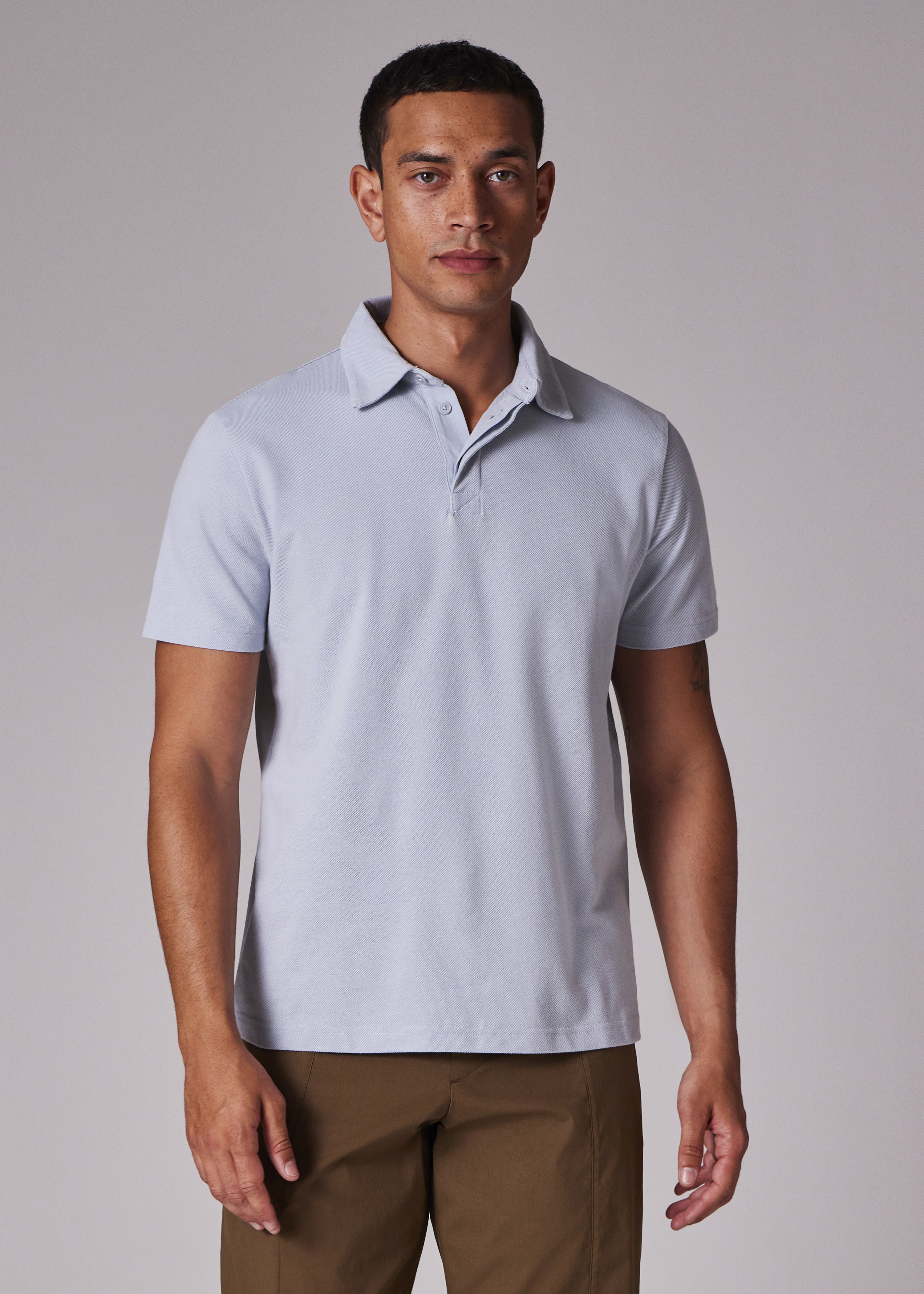 Pale Blue Concealed-Placket Polo Shirt - 4