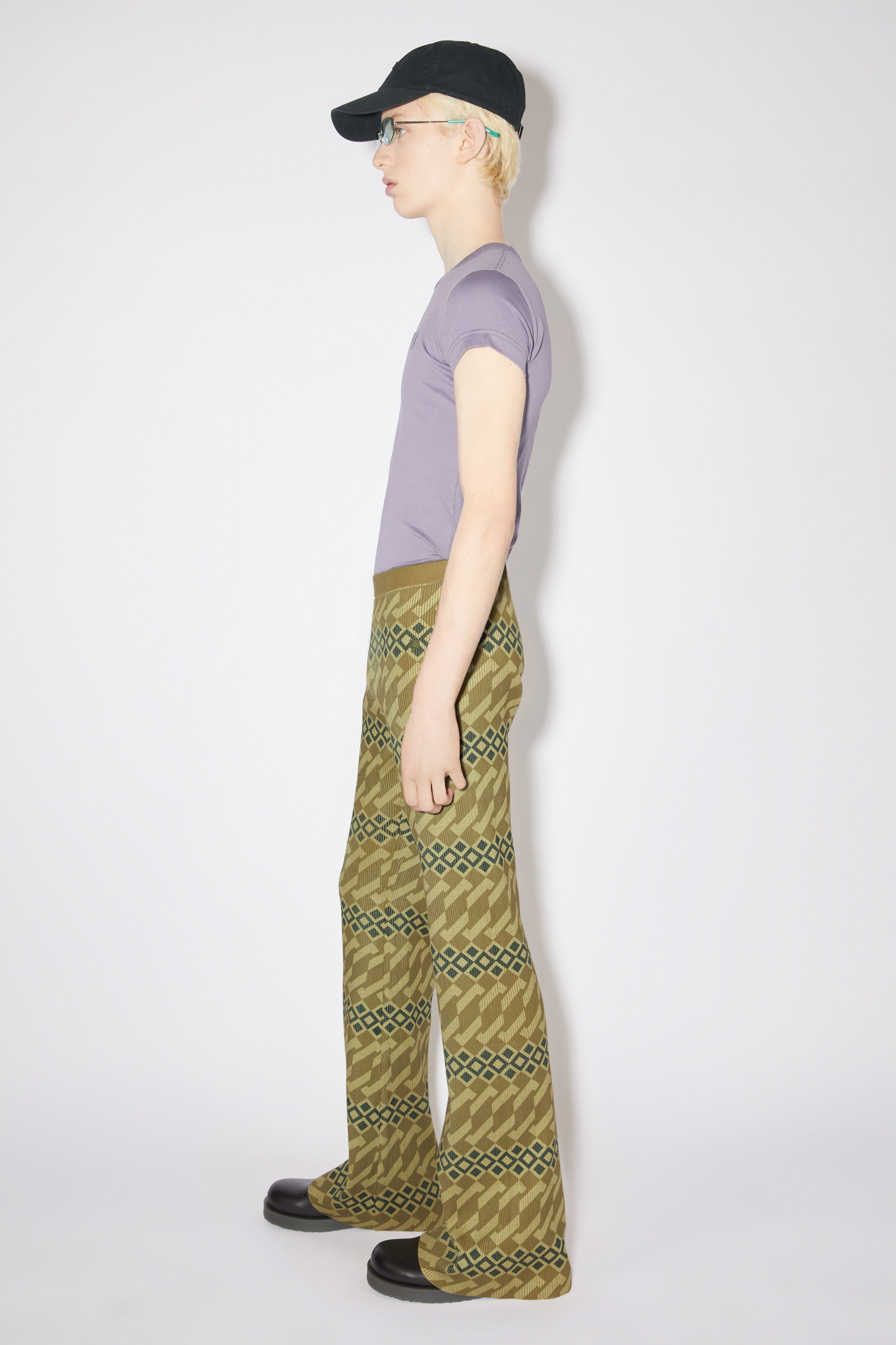 Printed rib knit trousers - Khaki beige/wheat beige - 4