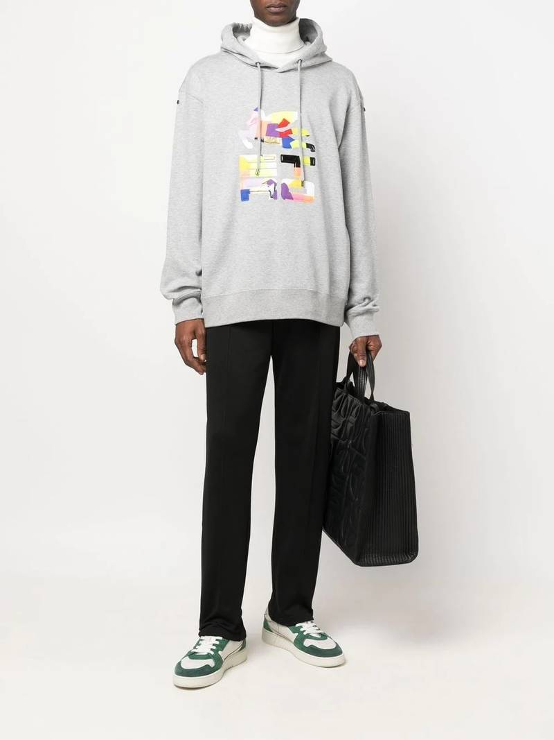 Etro patchwork logo-print rib-trimmed hoodie outlook