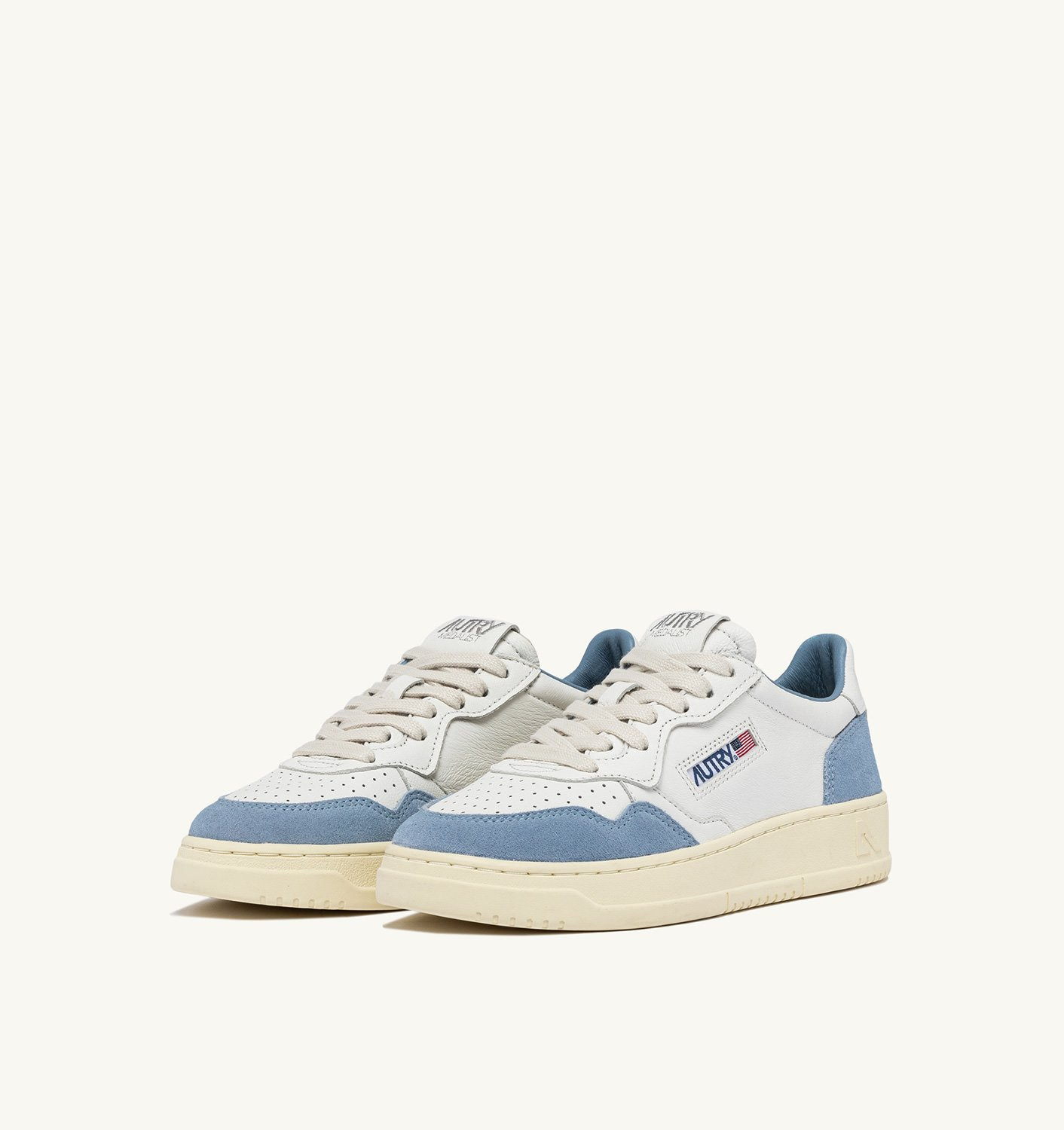 MEDALIST LOW SNEAKERS IN WHITE AND LIGHT BLUE LEATHER AND SUEDE - 2