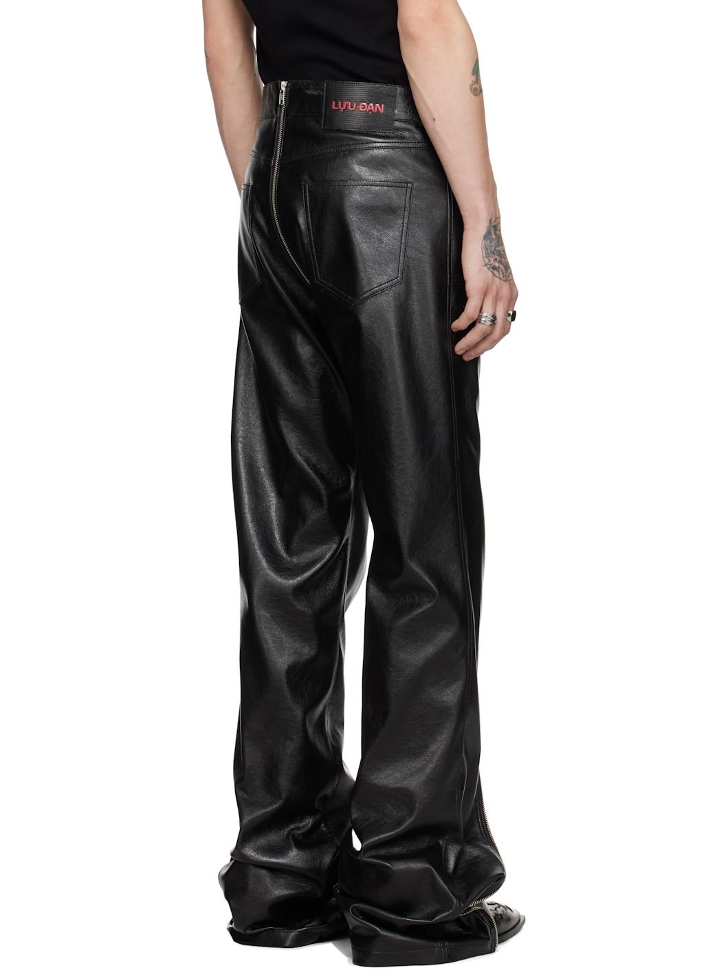 Black Zipped Riot 5-Pocket Faux-Leather Pants - 3