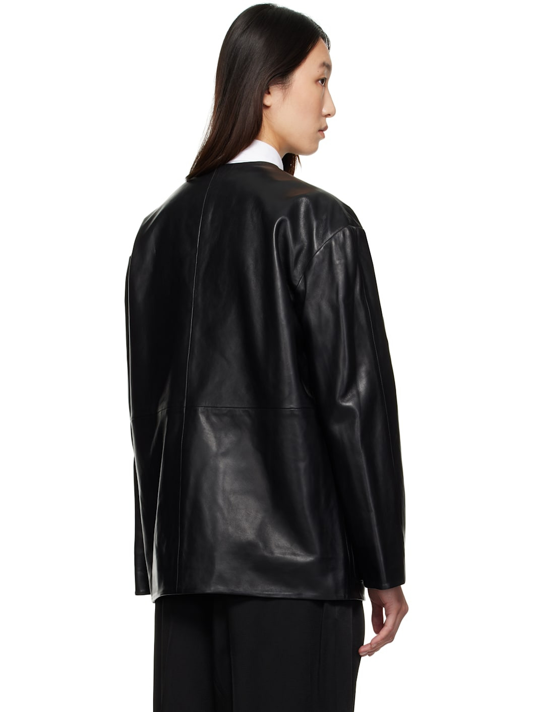 Black Mandarin Leather Jacket - 3
