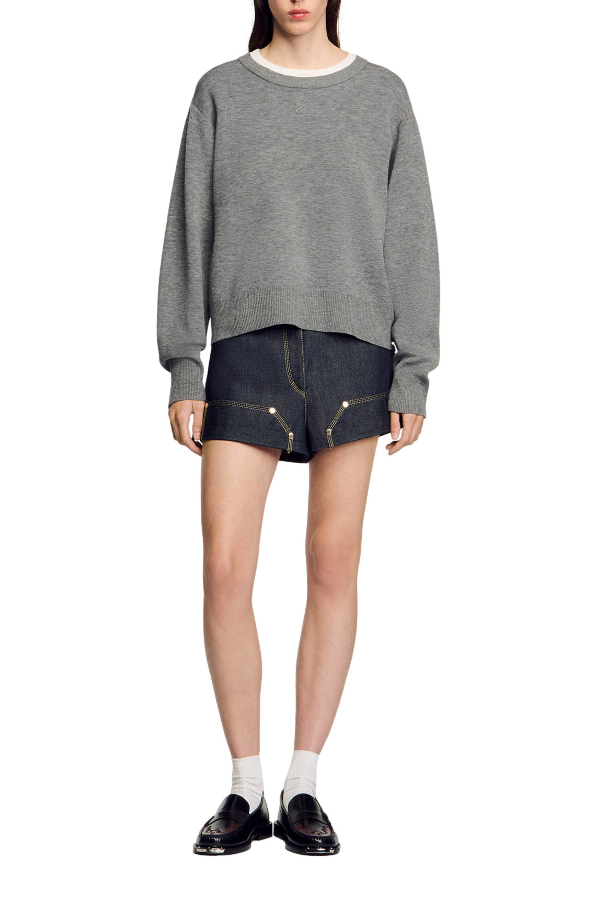SANDRO Contrast collar sweater in Grey at Nordstrom - 4