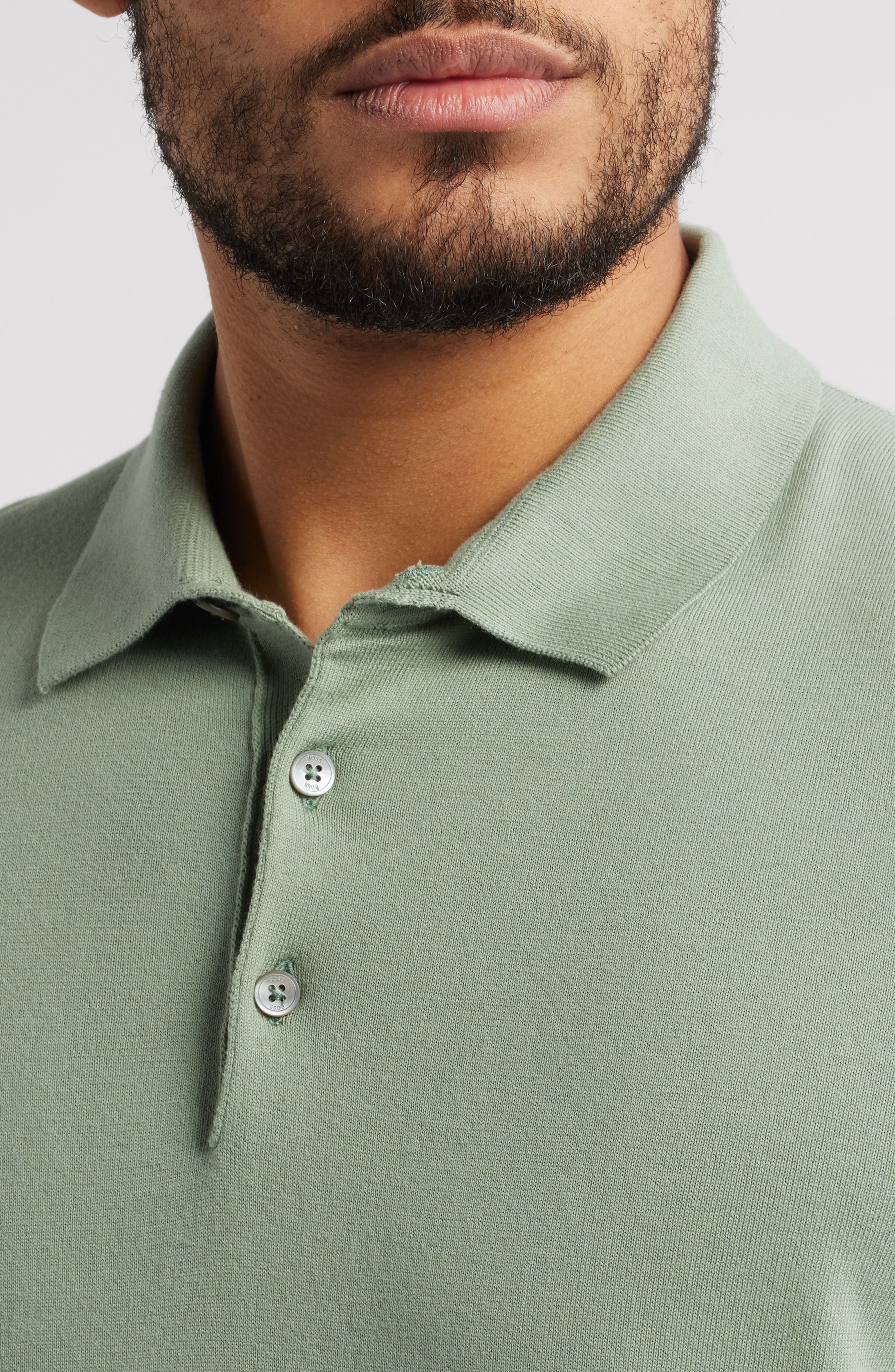 BOSS Gemello Cotton Polo Sweater in Light Green at Nordstrom - 4
