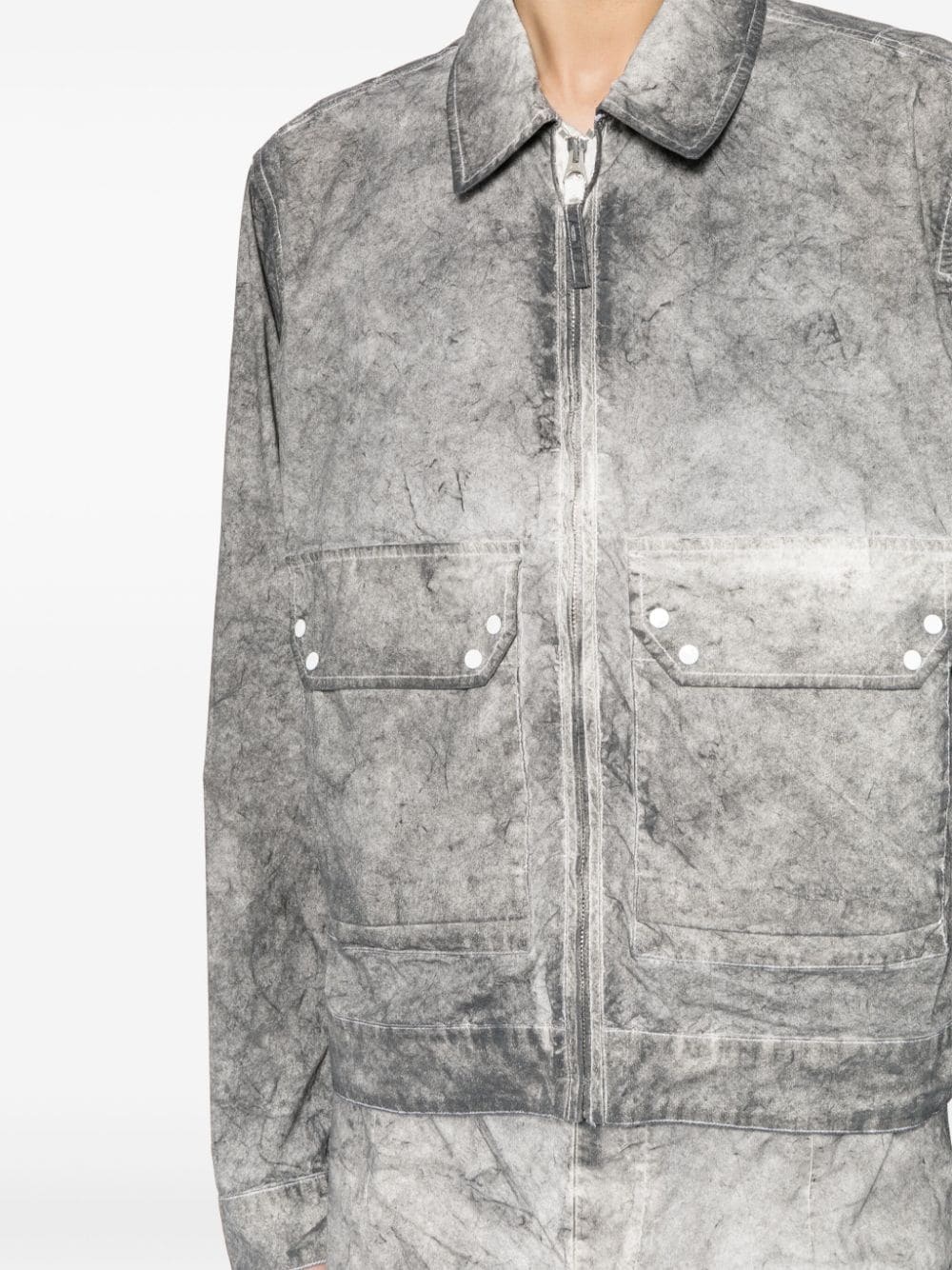 zip-up distressed-effect shirt jacket - 5