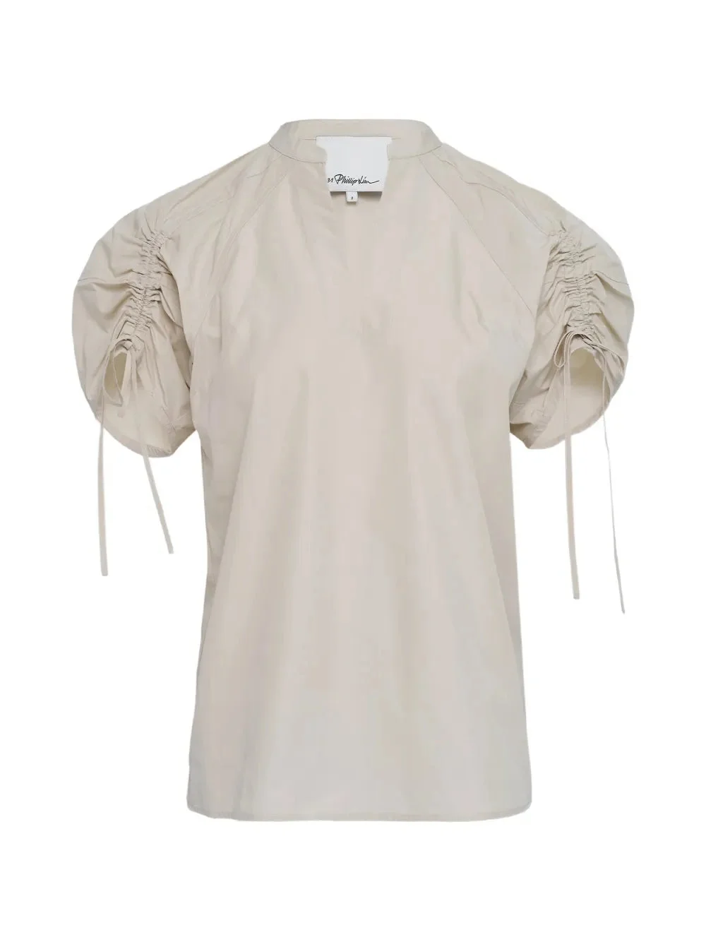 Ruched Sleeve V-Neck Top - 1
