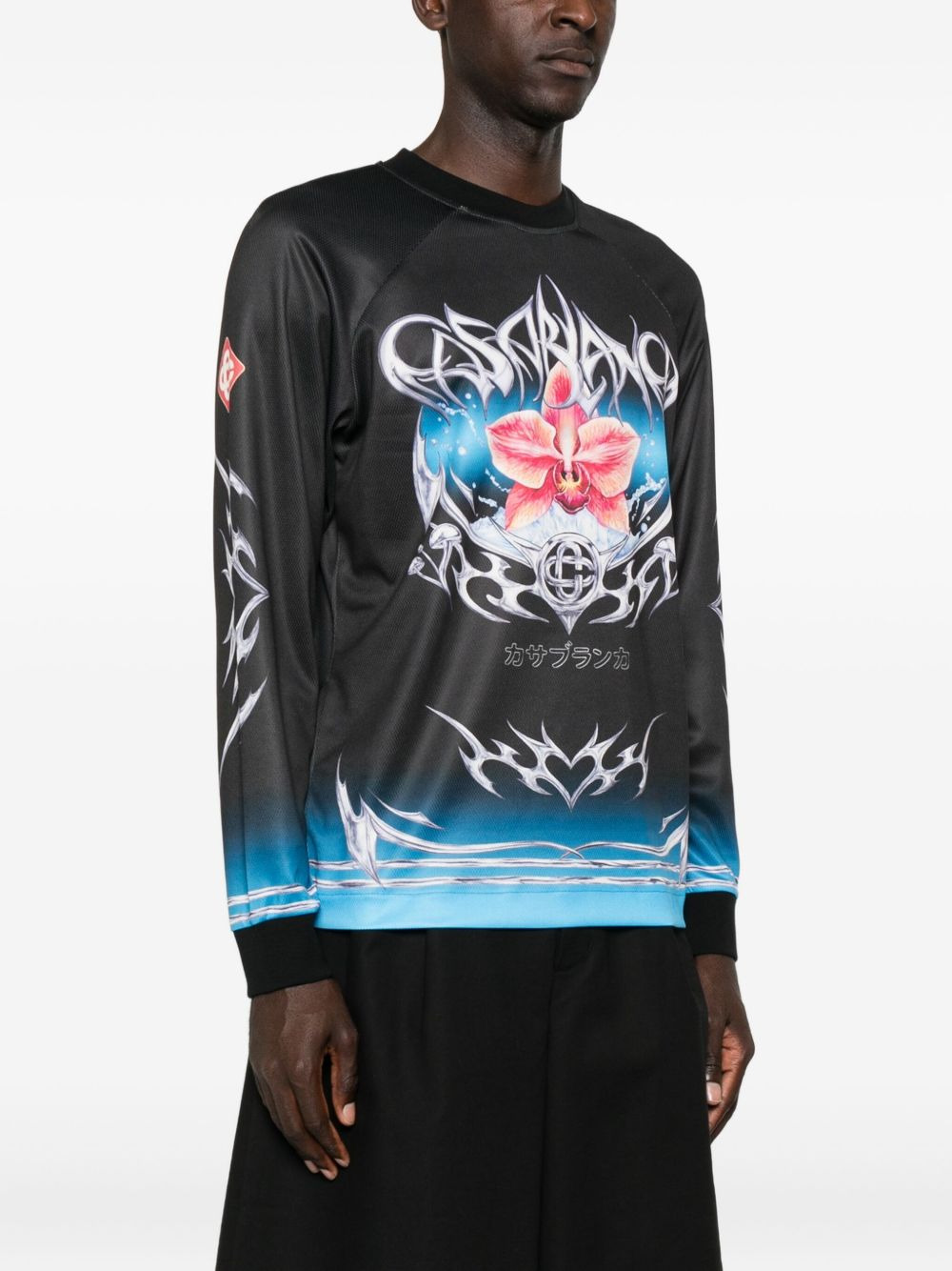 orchid-print football jersey - 3