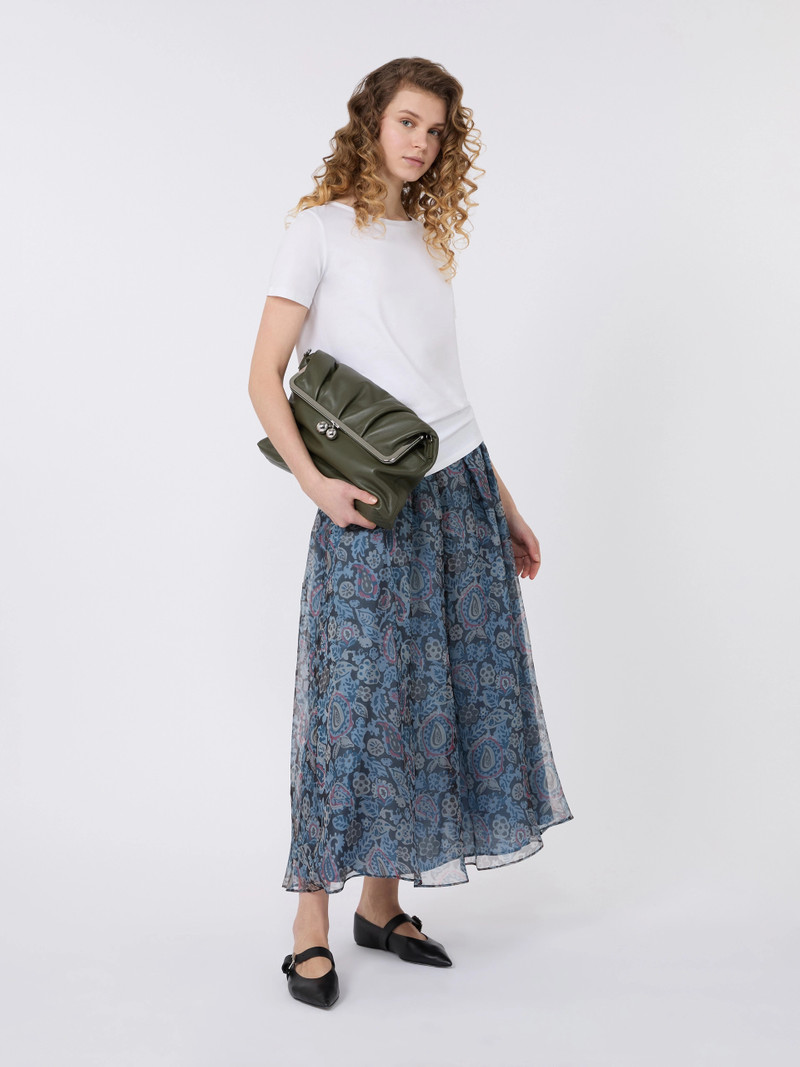 PANTEON Long printed silk skirt - LIGHT BLUE 2