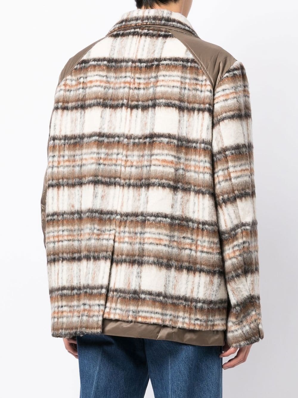 plaid panelled button-up coat - 4