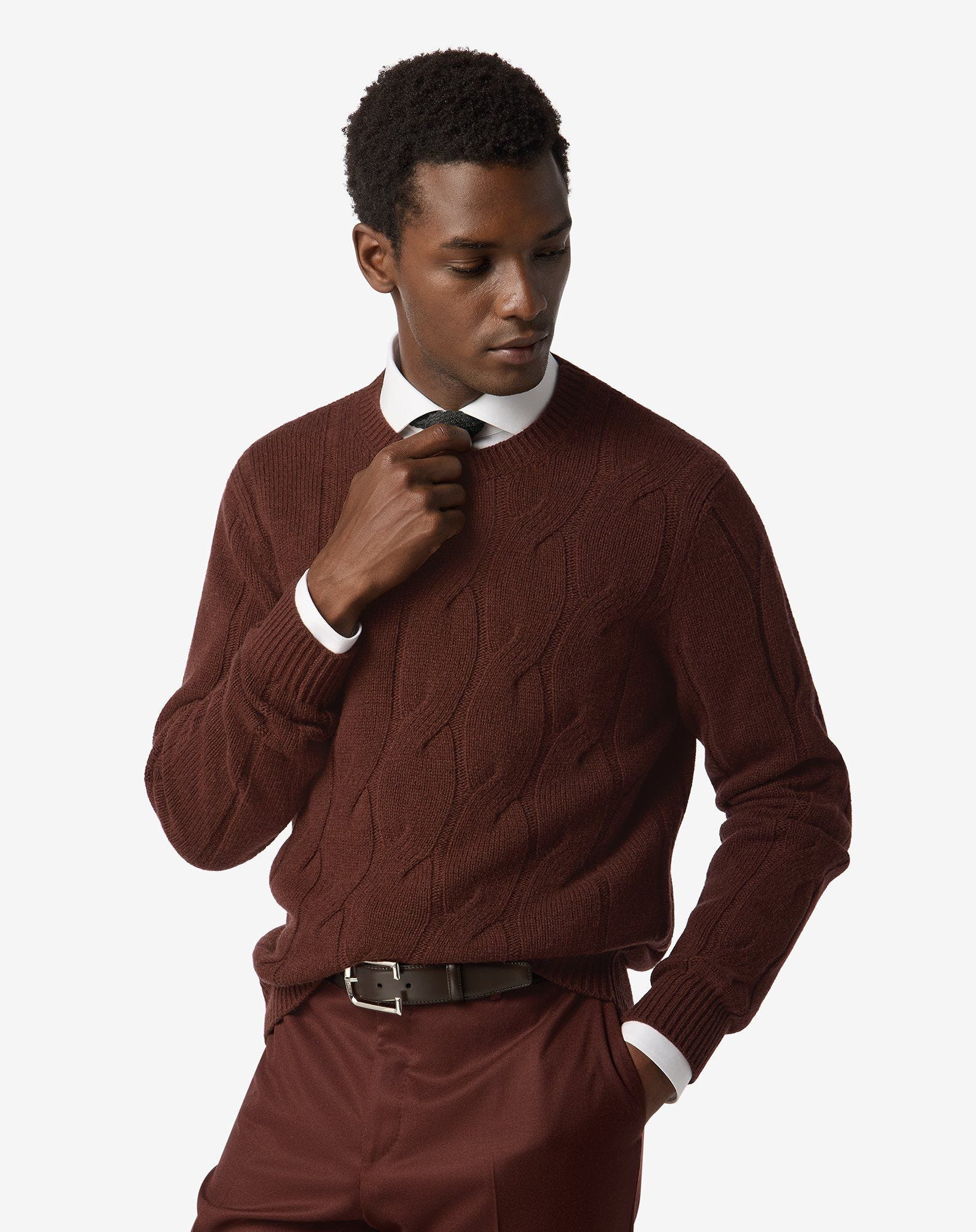 Burnt brown crew neck eco-cashmere jumper - 2