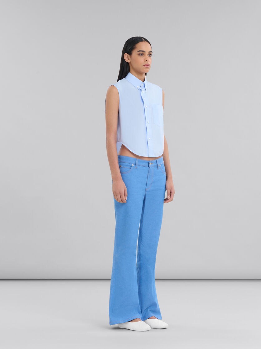 BLUE ORGANIC POPLIN CROPPED SHIRT - 5