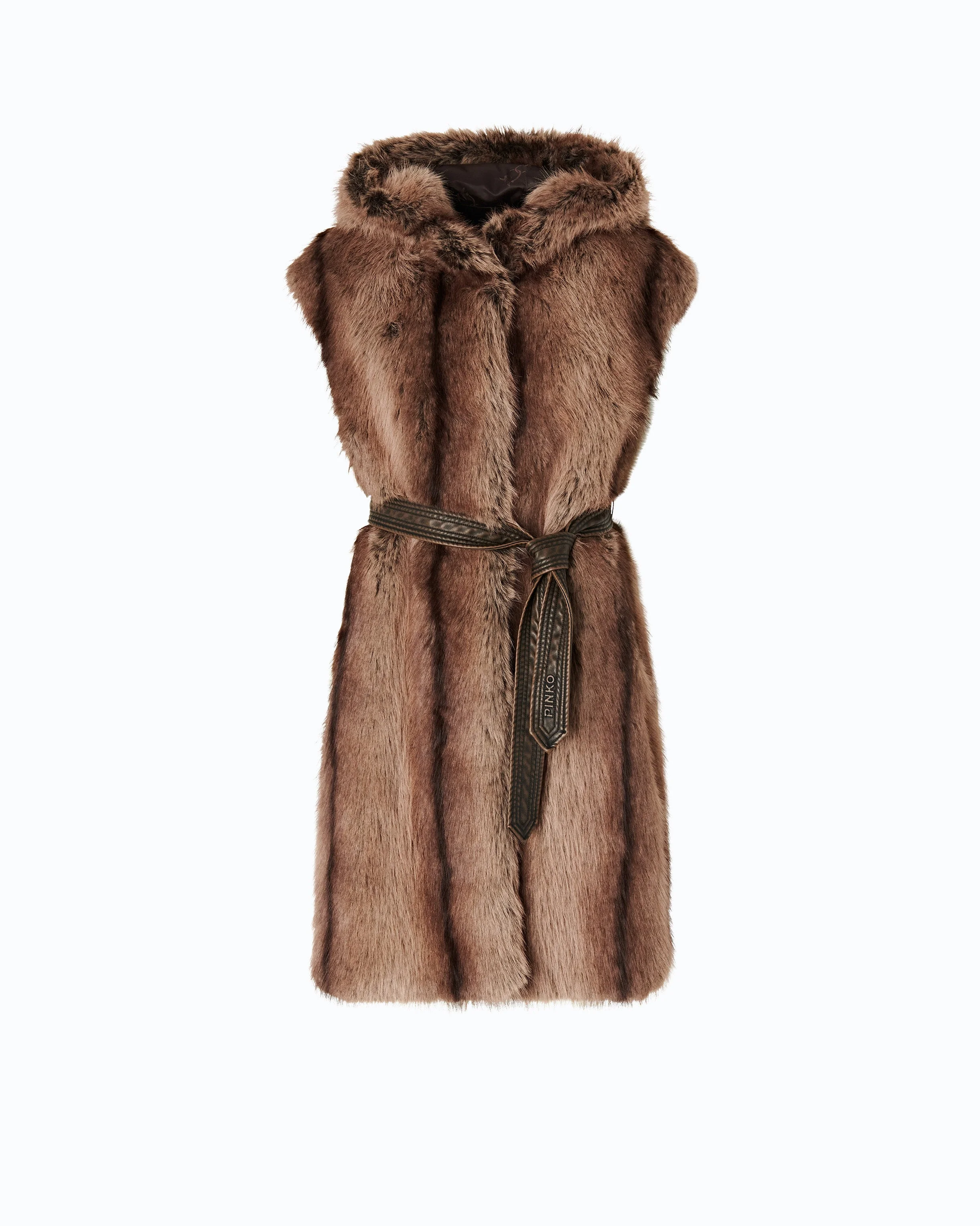 LONG FAUX FUR VEST WITH BELT - 1