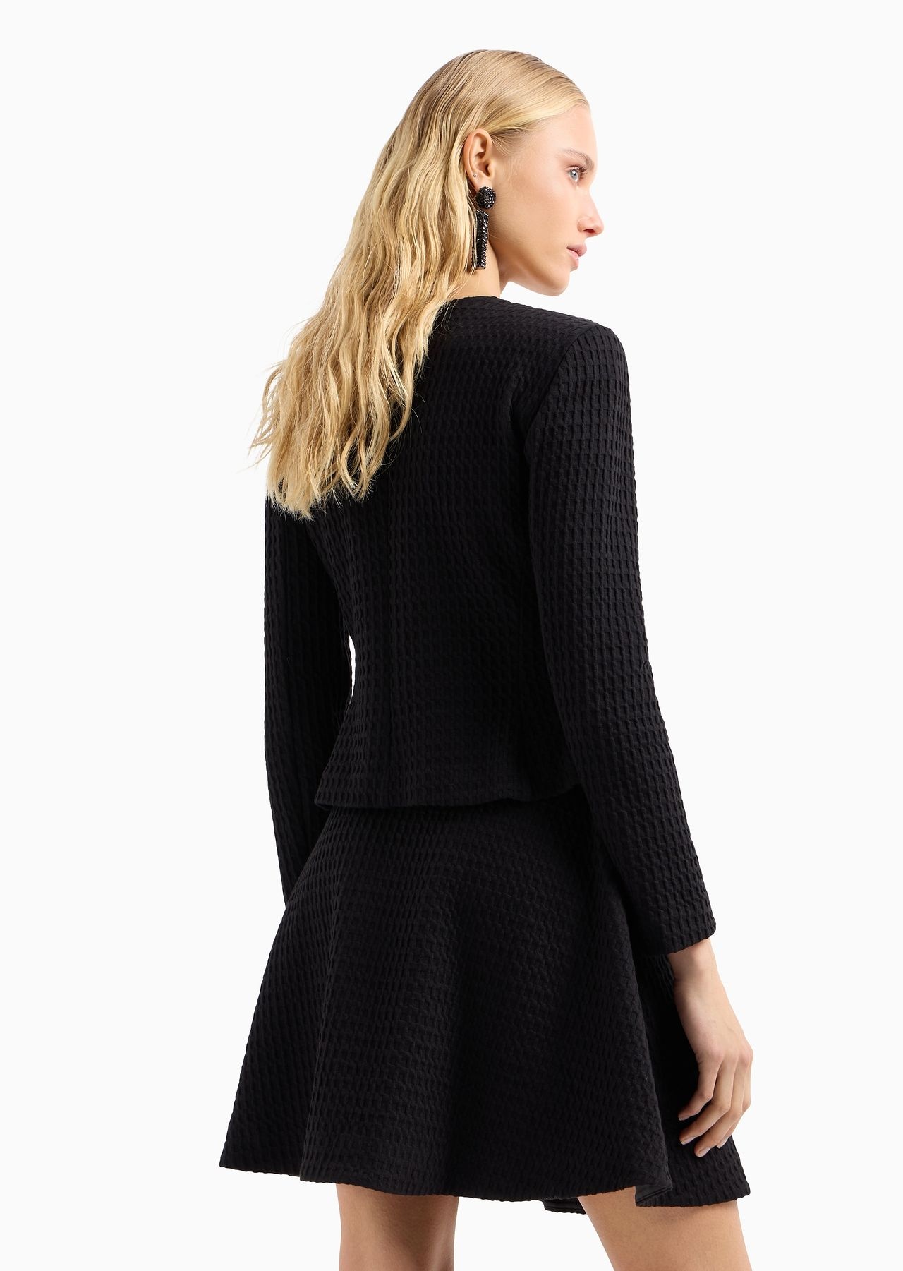Waffle-effect knit jacket with zip and peplum - 3