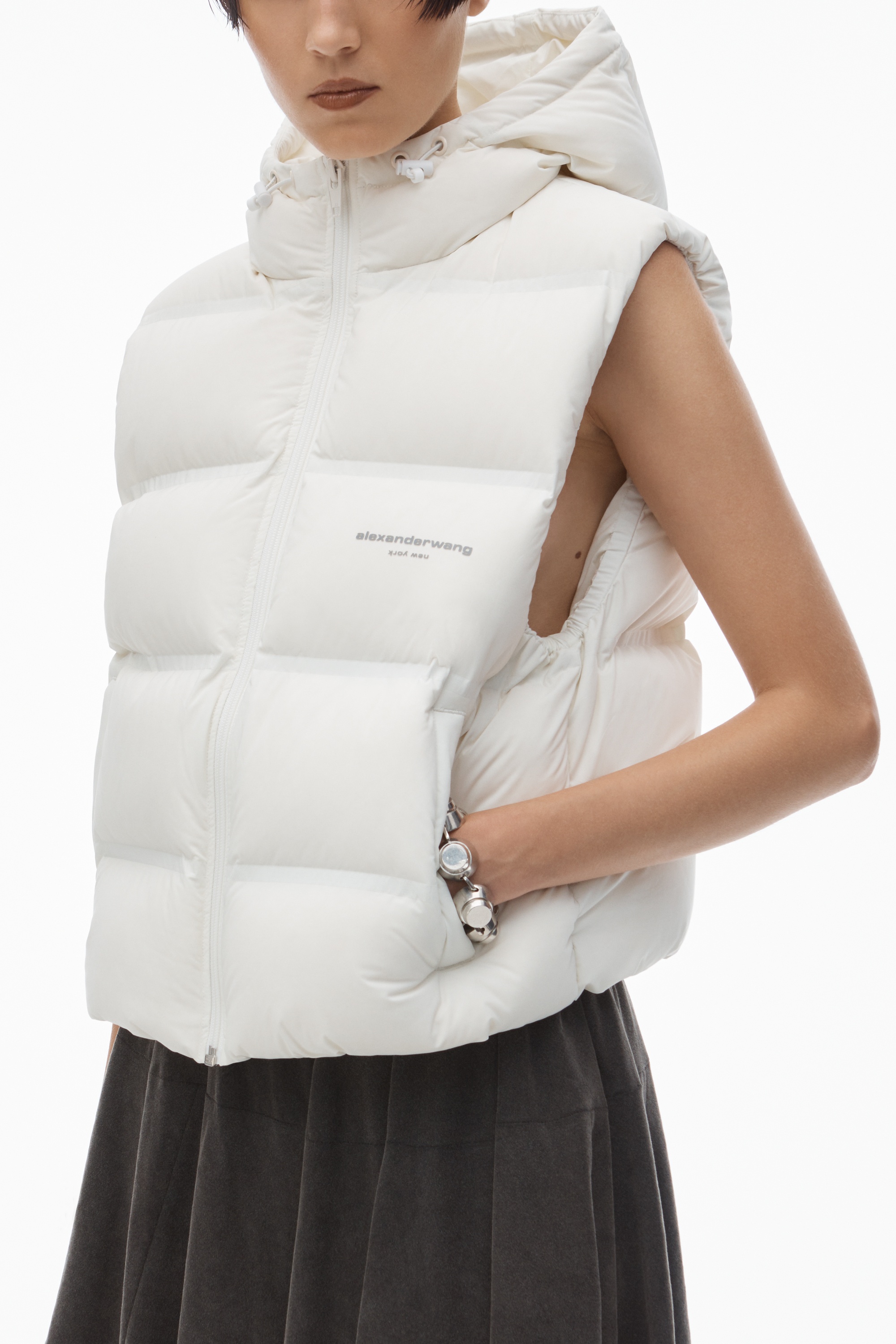 cropped channel vest in feather & down - 3