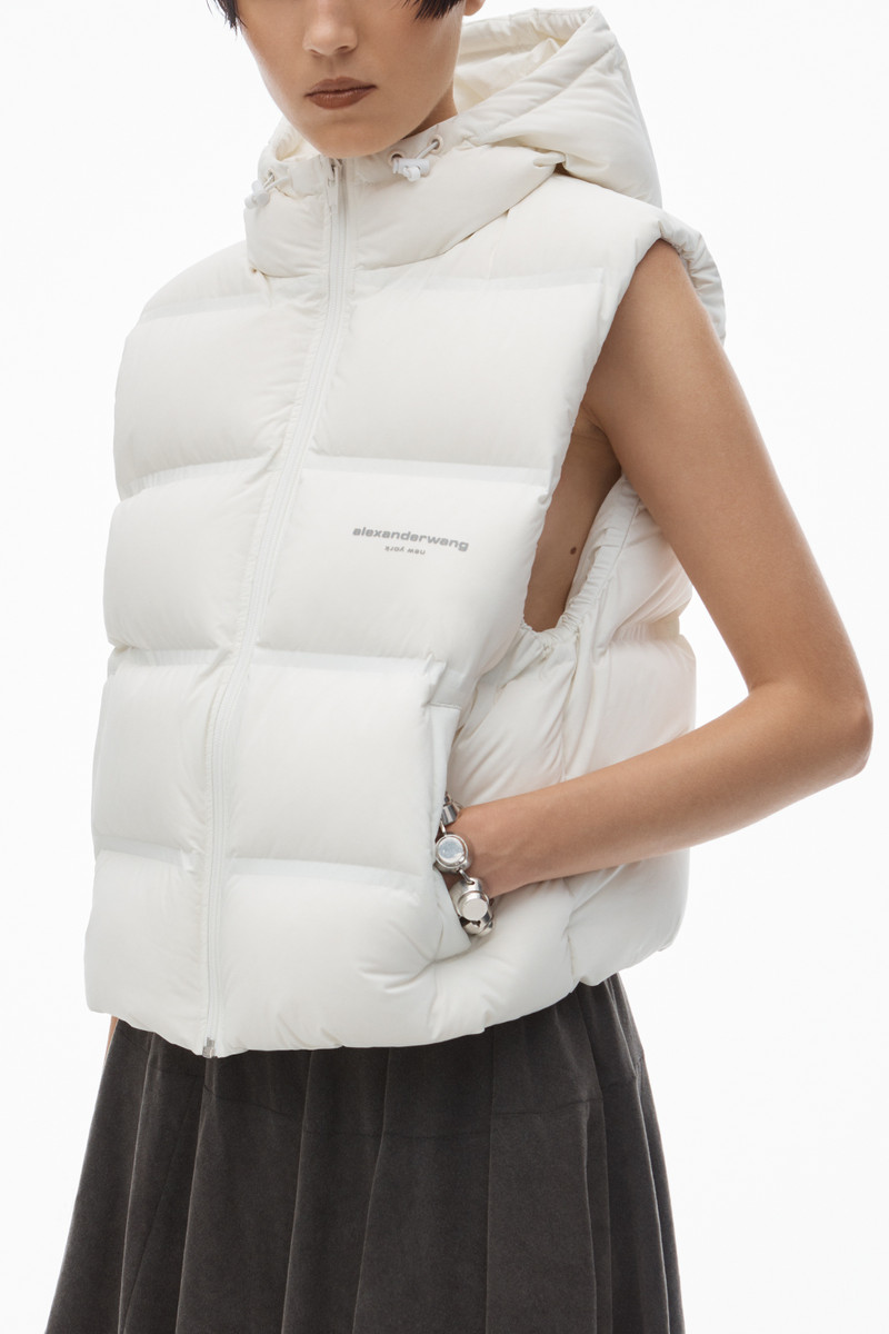 cropped channel vest in feather & down 3