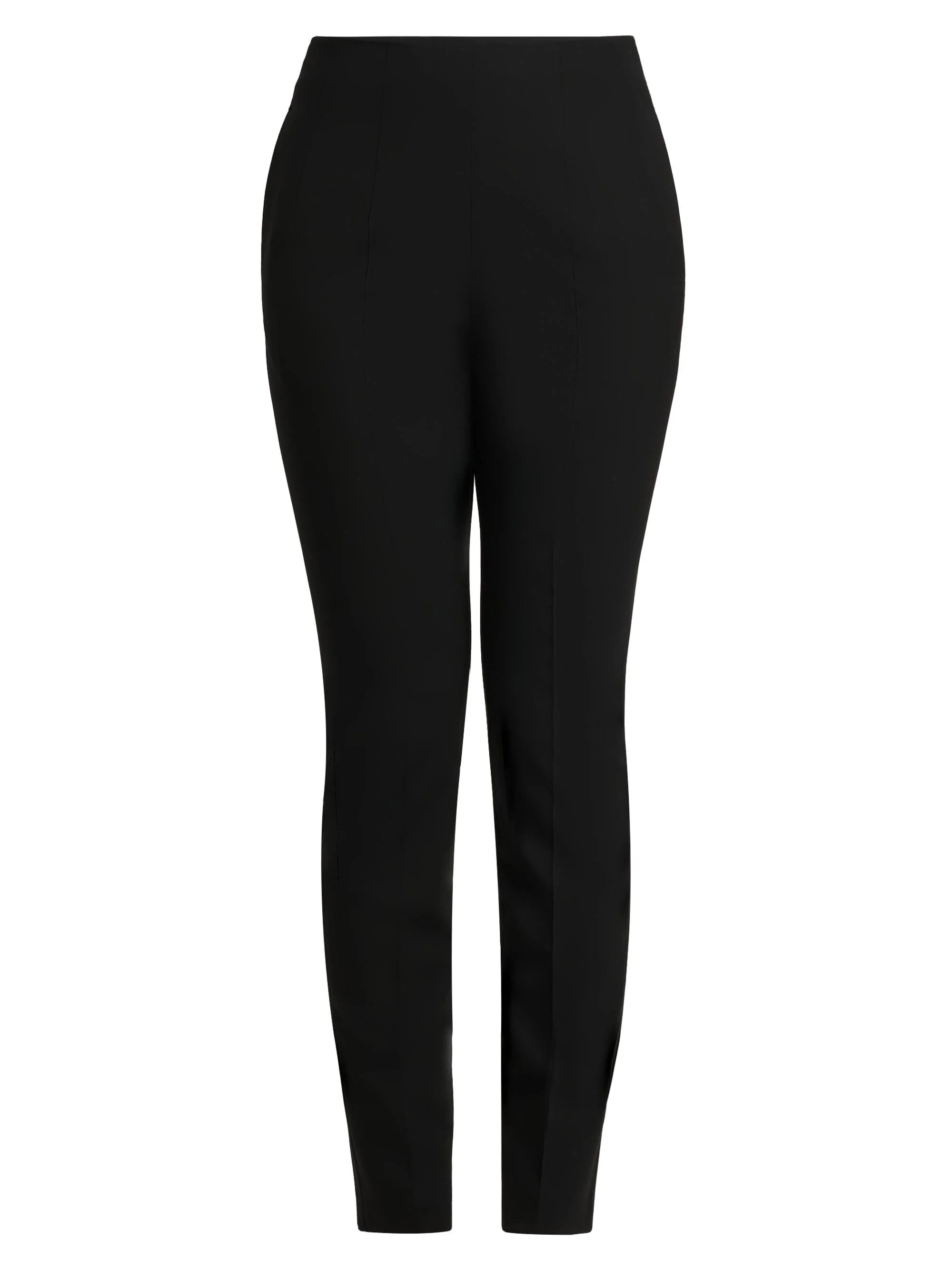Women's Stretch-Wool Darted Flat-Front Trousers - Black - 1