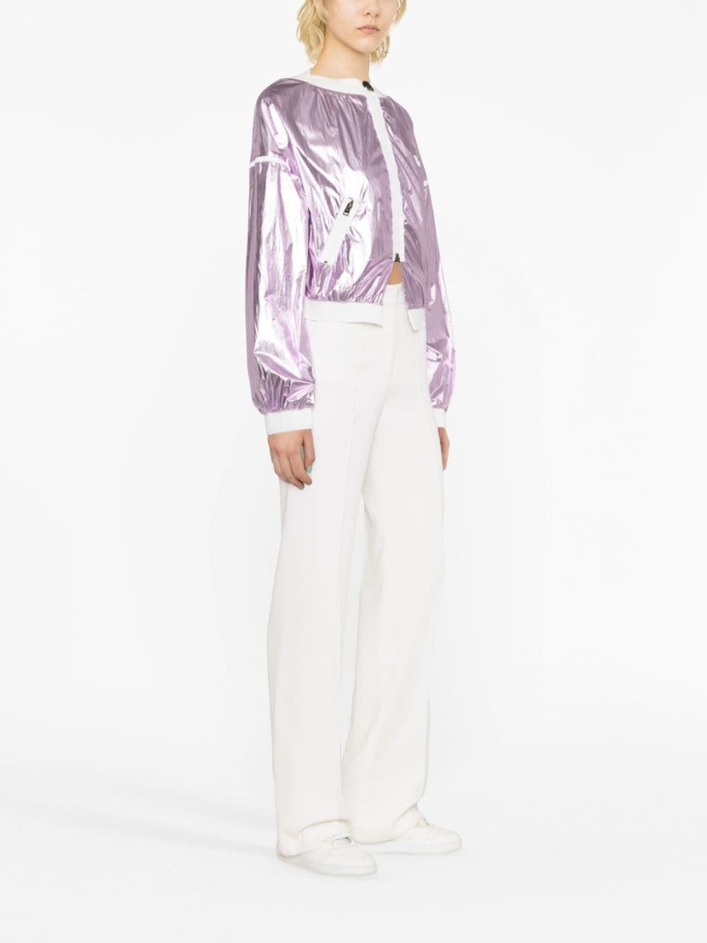 metallic cropped bomber jacket - 4